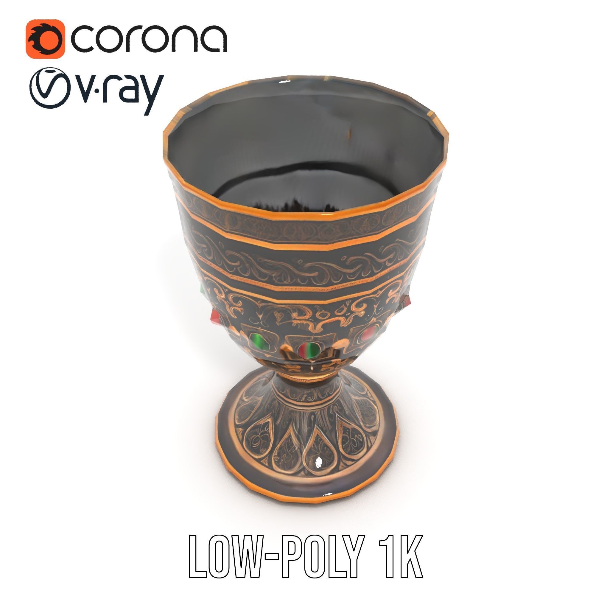 Ornate Chalice with Gemstones Model Pack Low-poly 3D model_12