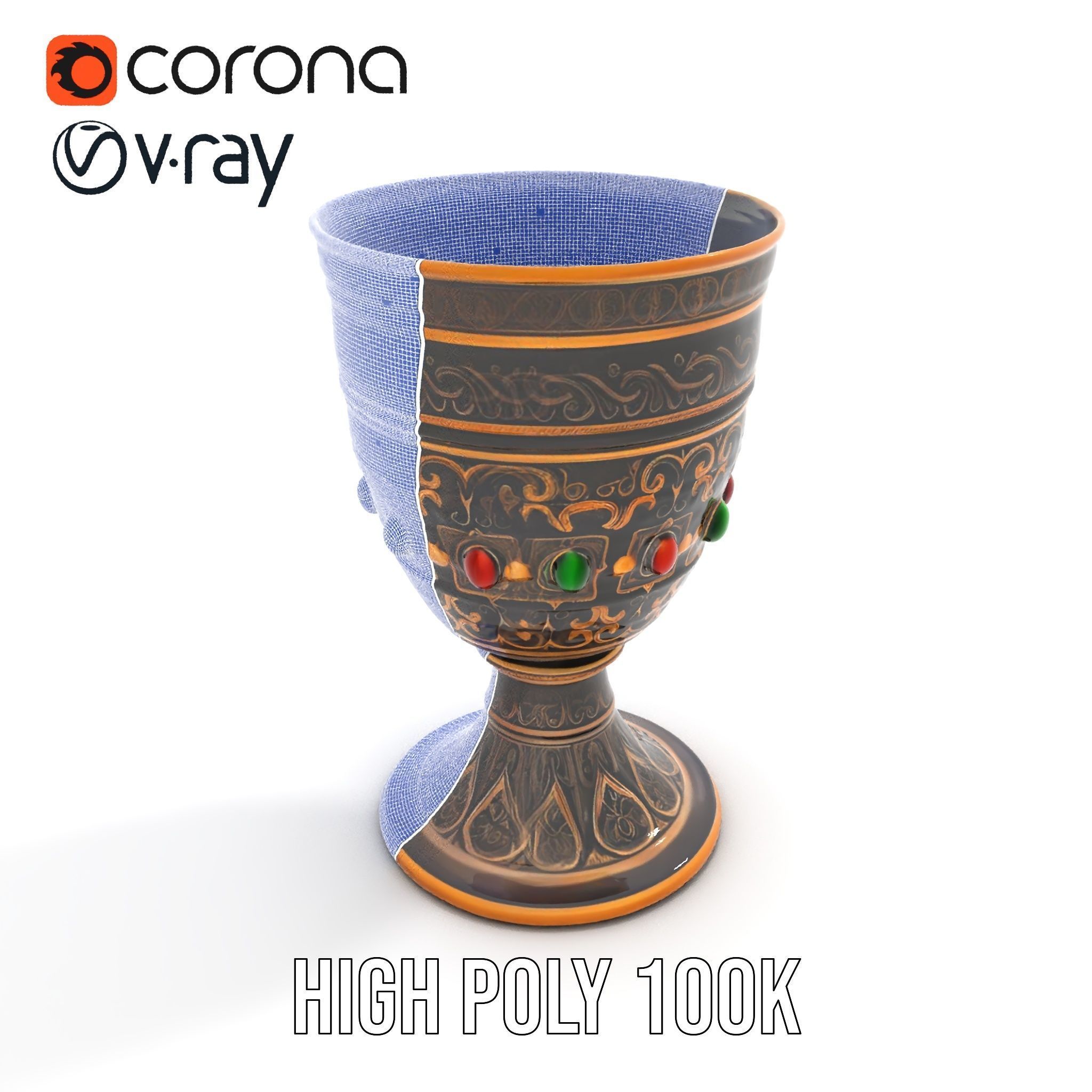 Ornate Chalice with Gemstones Model Pack Low-poly 3D model_23
