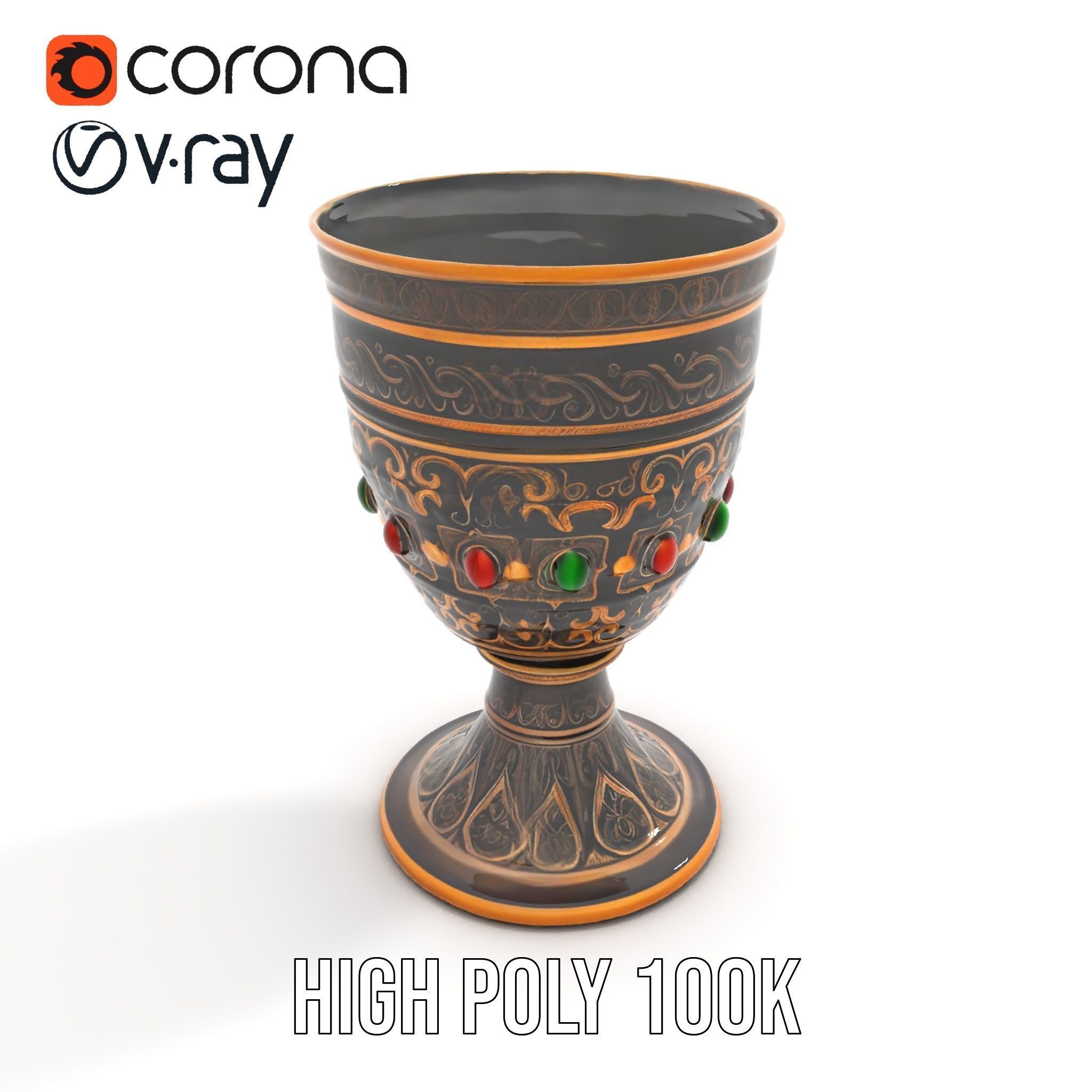 Ornate Chalice with Gemstones Model Pack Low-poly 3D model_17