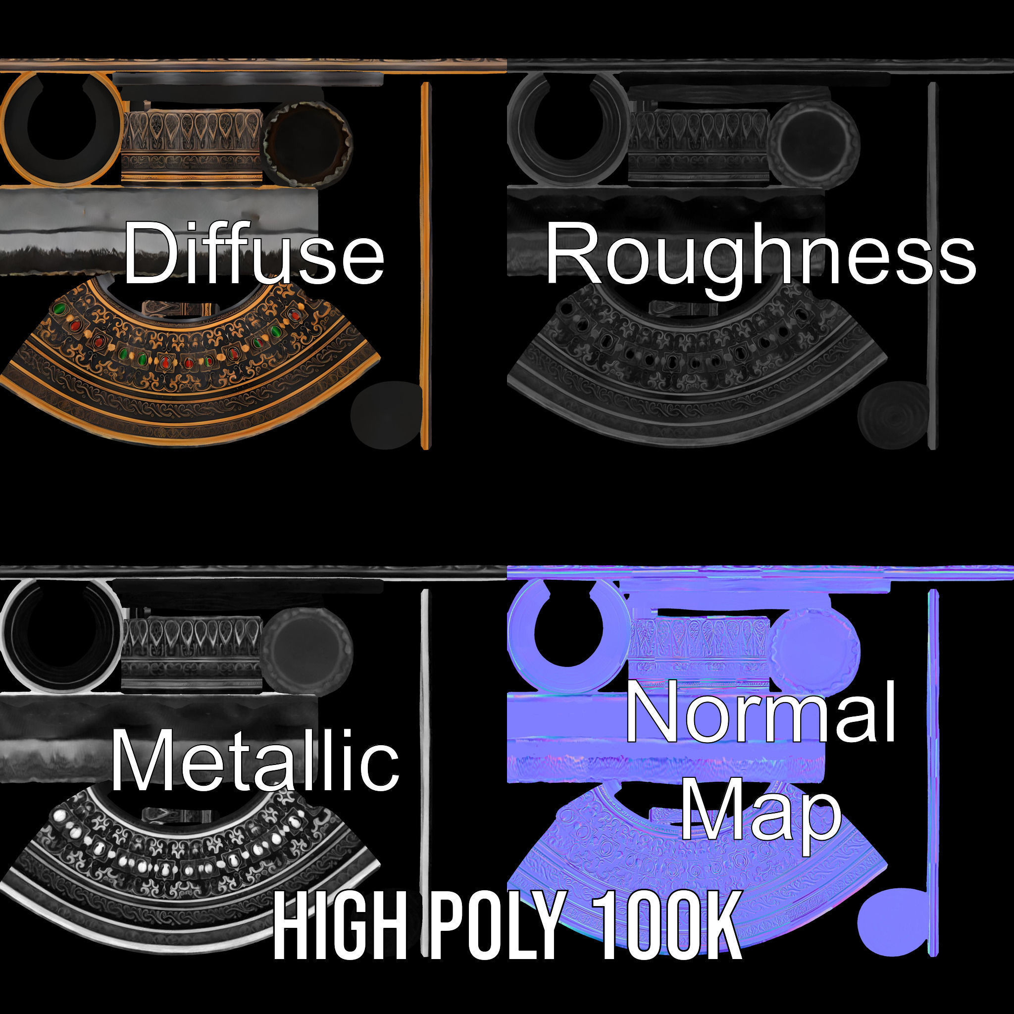 Ornate Chalice with Gemstones Model Pack Low-poly 3D model_3