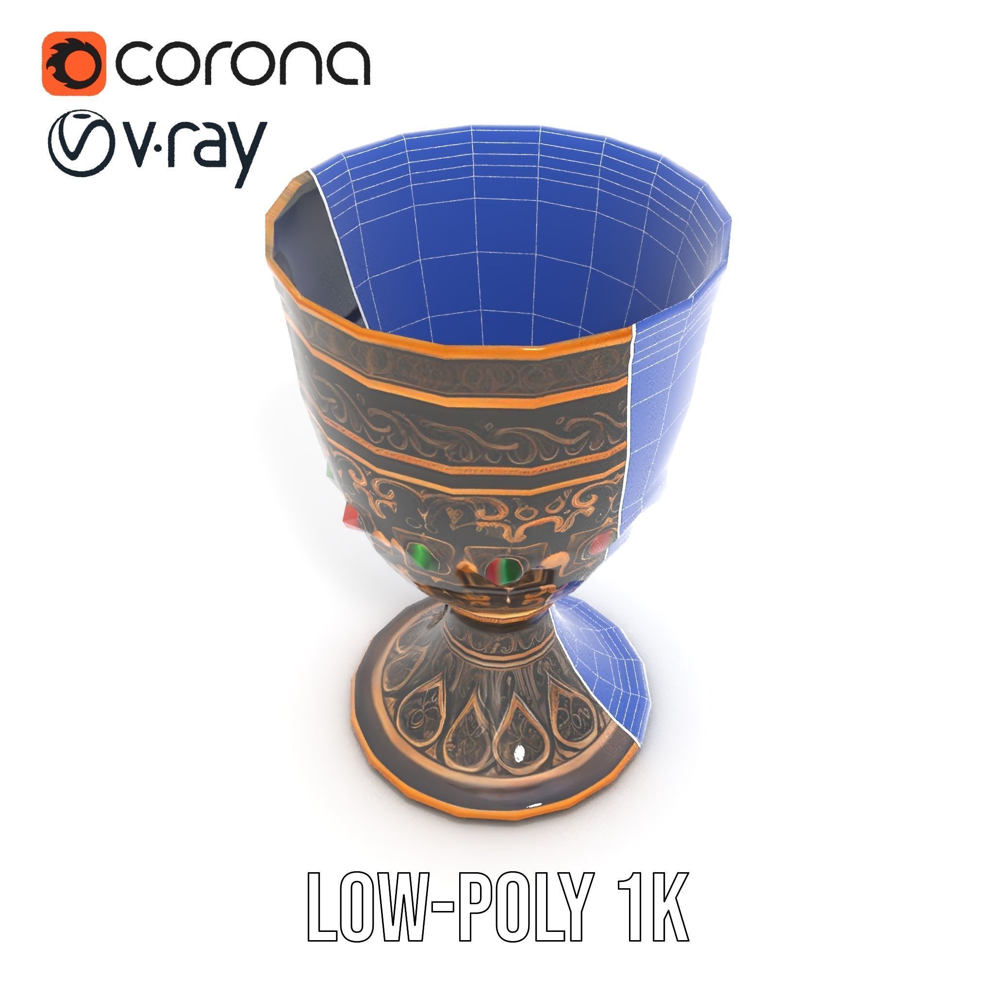 Ornate Chalice with Gemstones Model Pack Low-poly 3D model_25