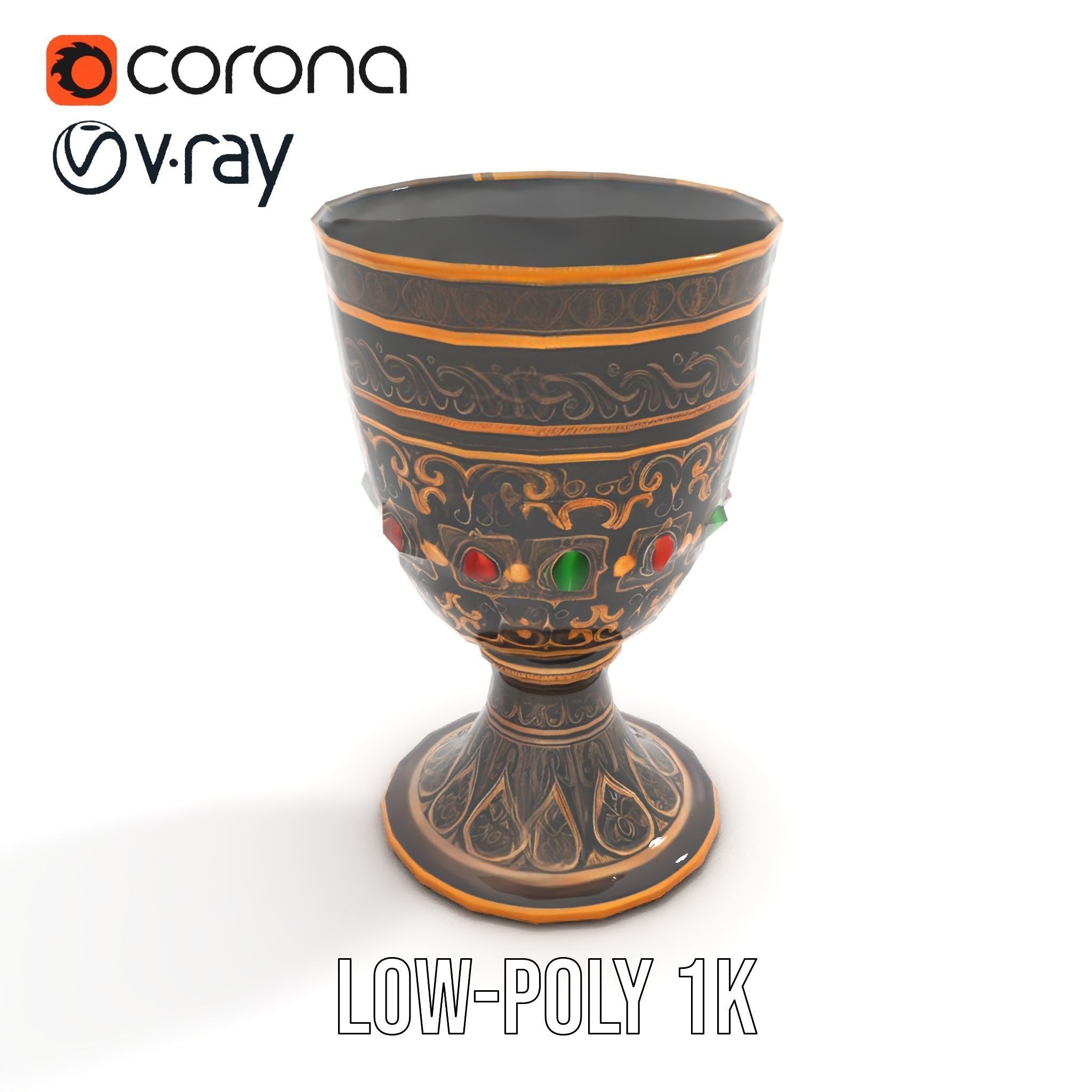 Ornate Chalice with Gemstones Model Pack Low-poly 3D model_9