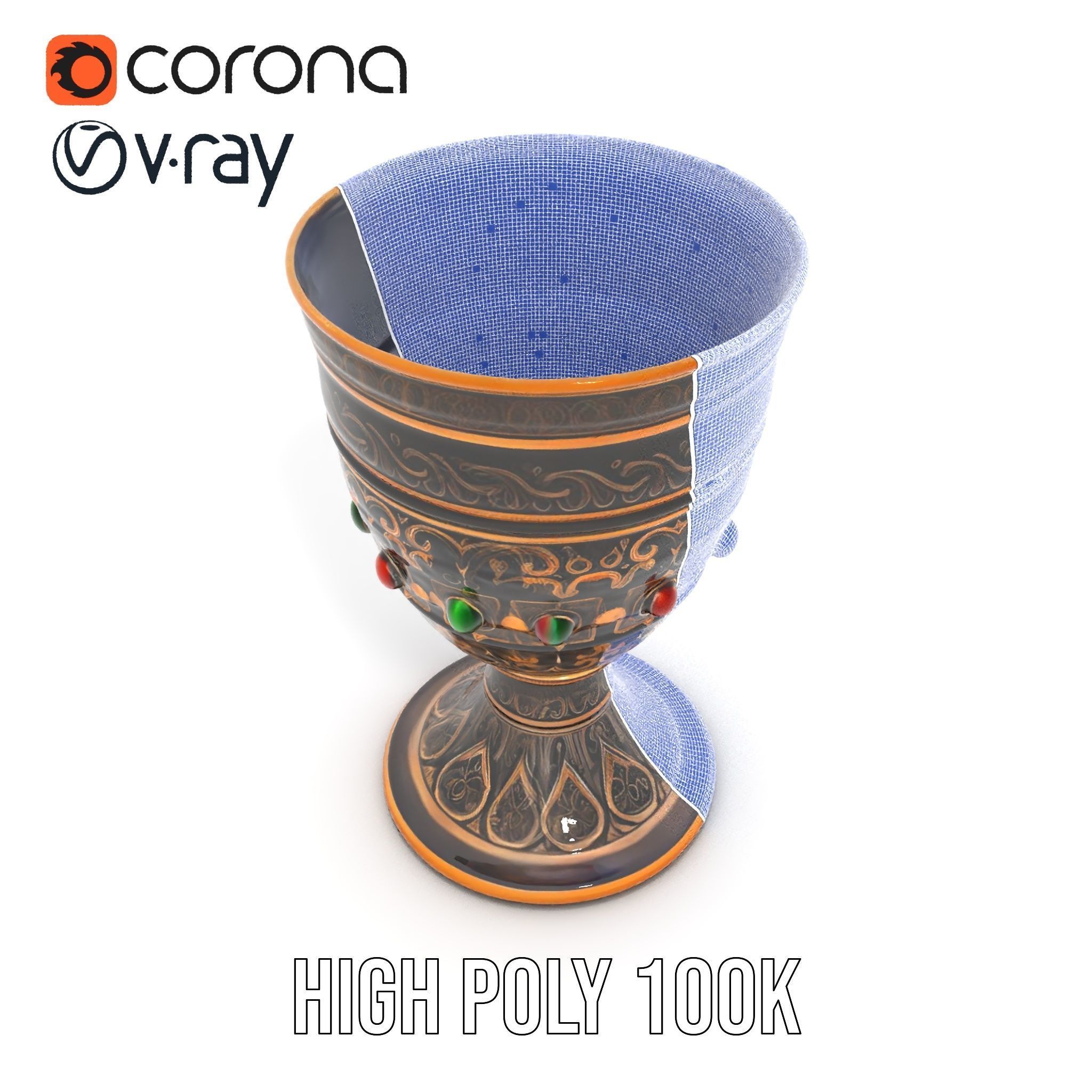Ornate Chalice with Gemstones Model Pack Low-poly 3D model_26