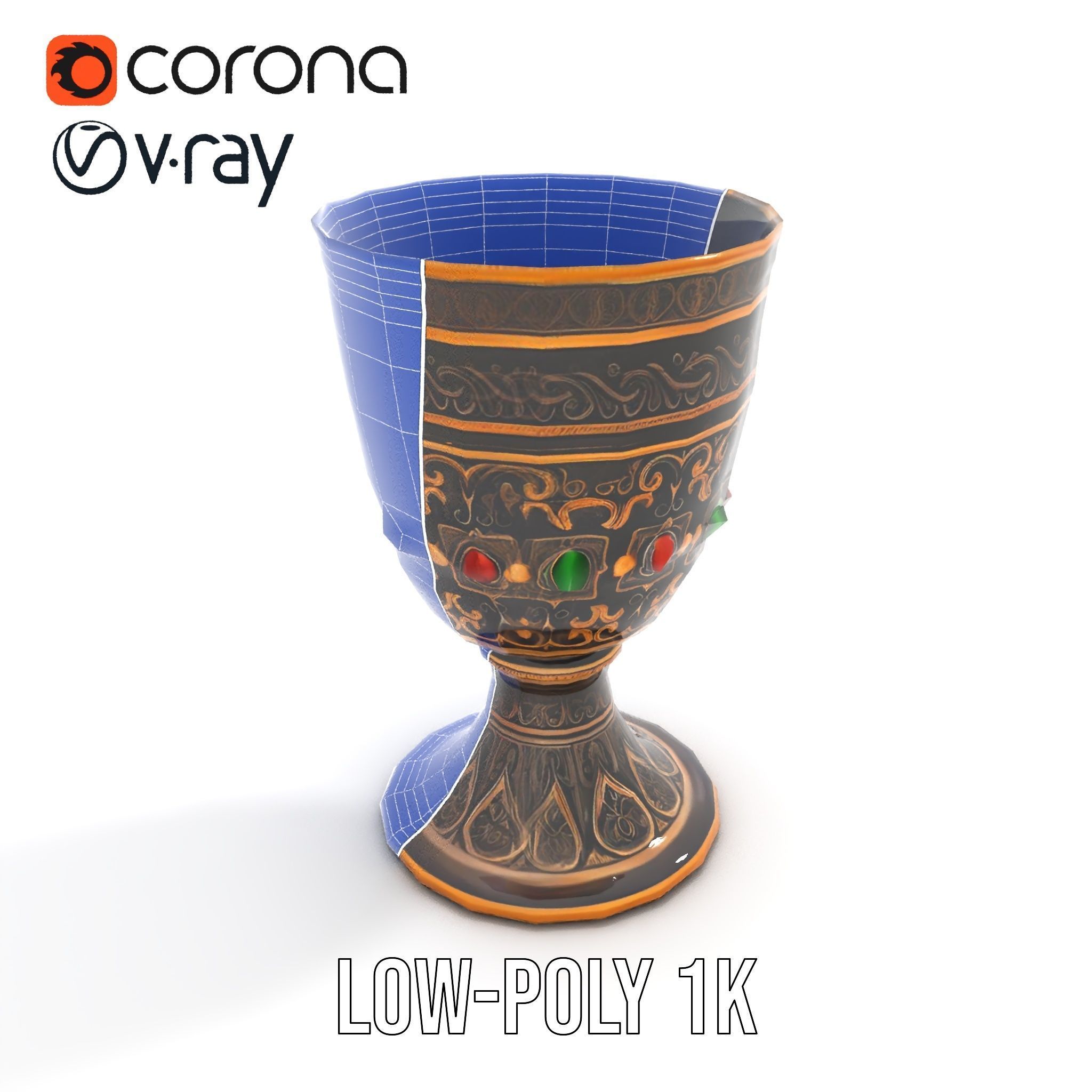Ornate Chalice with Gemstones Model Pack Low-poly 3D model_22