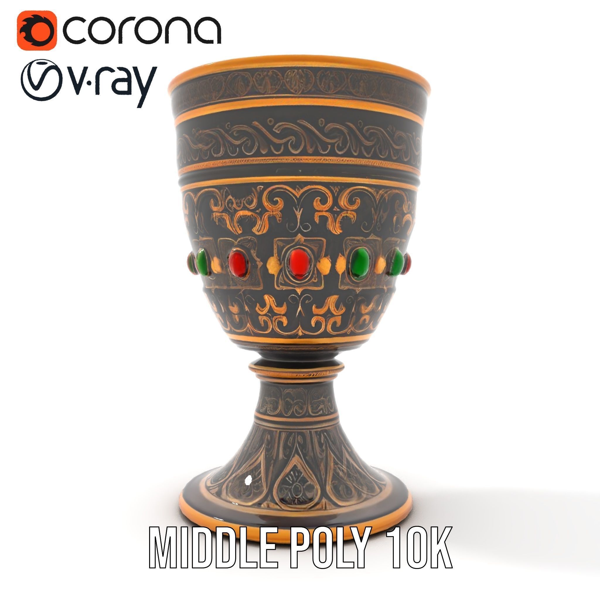 Ornate Chalice with Gemstones Model Pack Low-poly 3D model_13