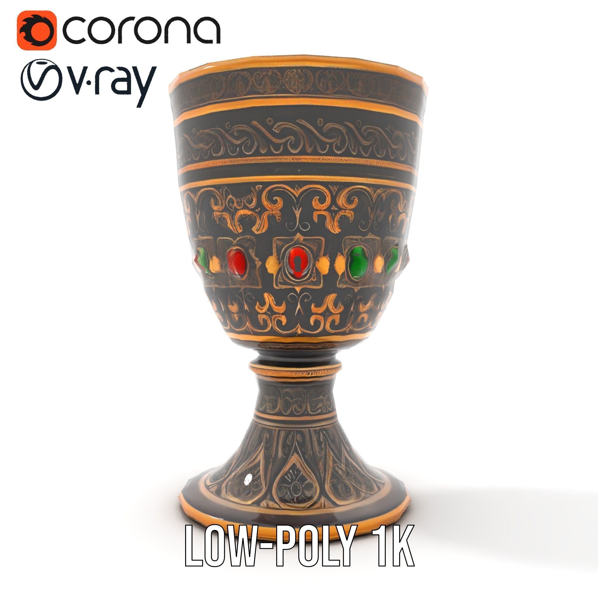 Ornate Chalice with Gemstones Model Pack Low-poly 3D model_19
