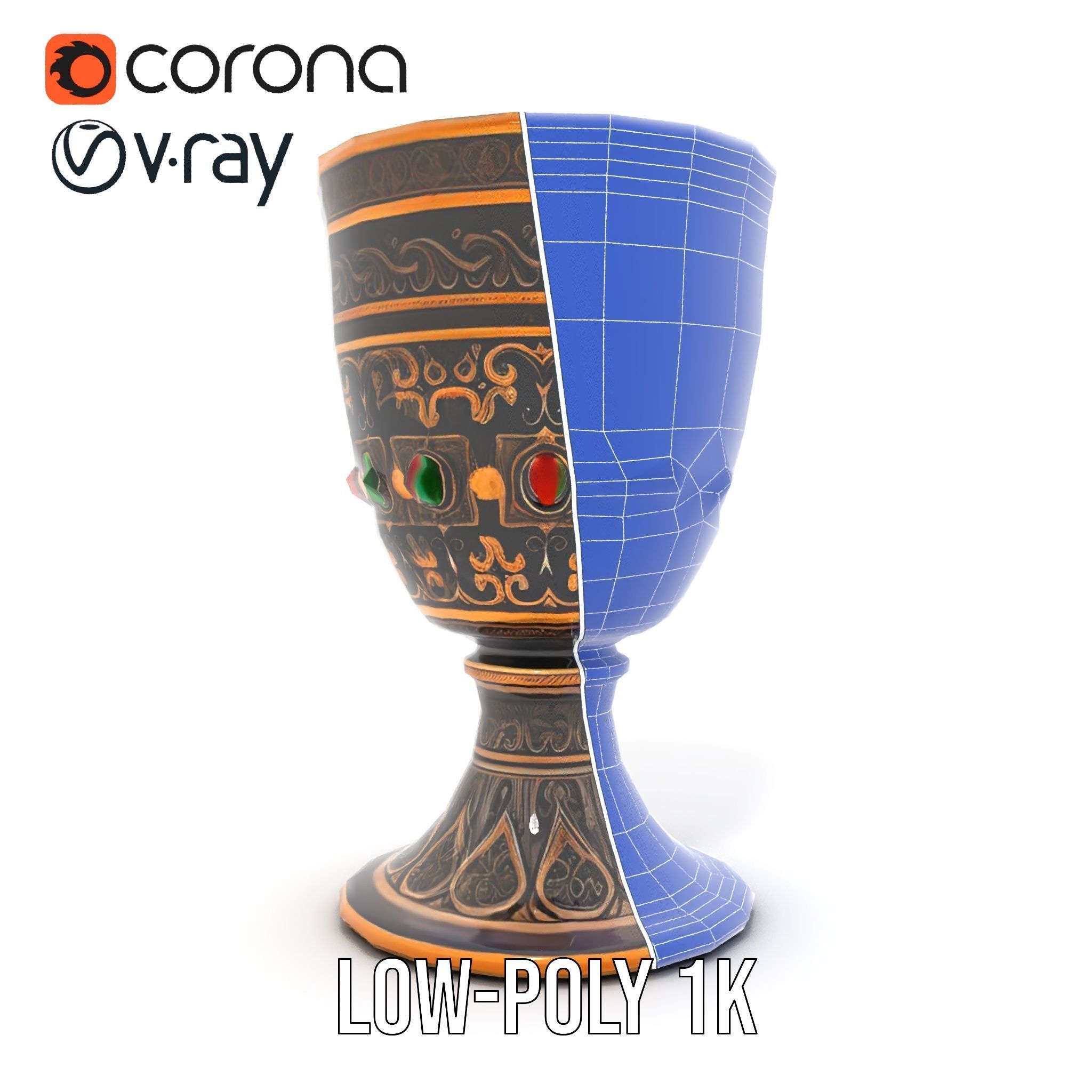 Ornate Chalice with Gemstones Model Pack Low-poly 3D model_28