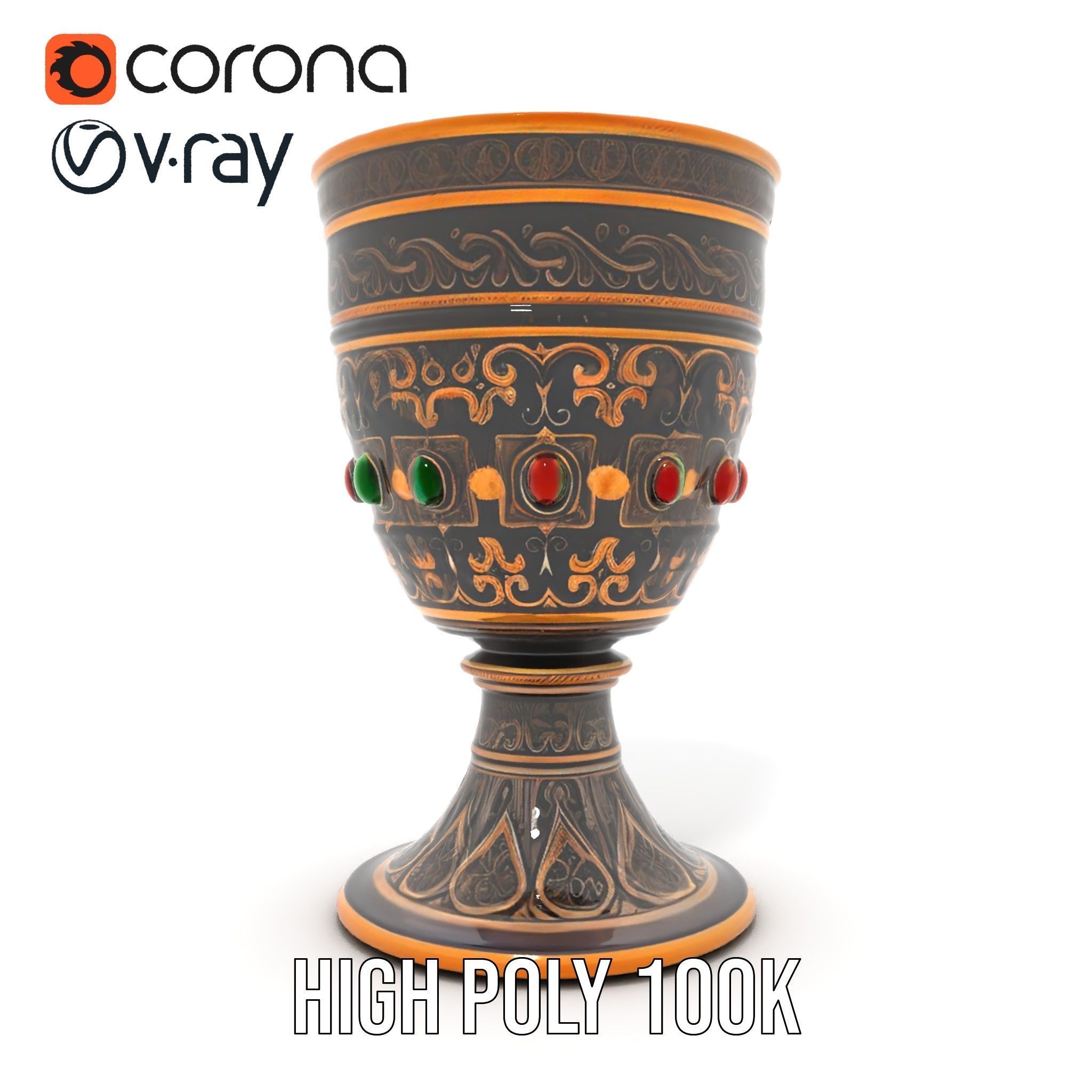 Ornate Chalice with Gemstones Model Pack Low-poly 3D model_29