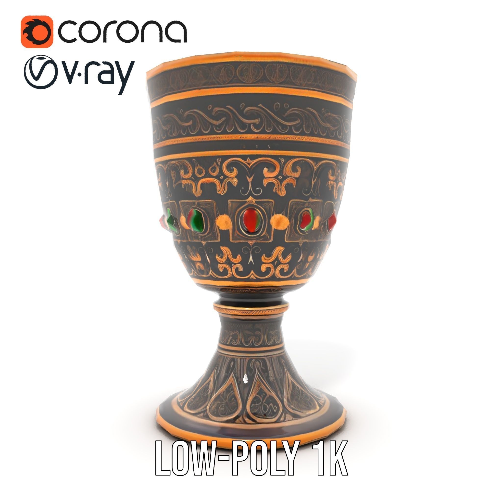 Ornate Chalice with Gemstones Model Pack Low-poly 3D model_14