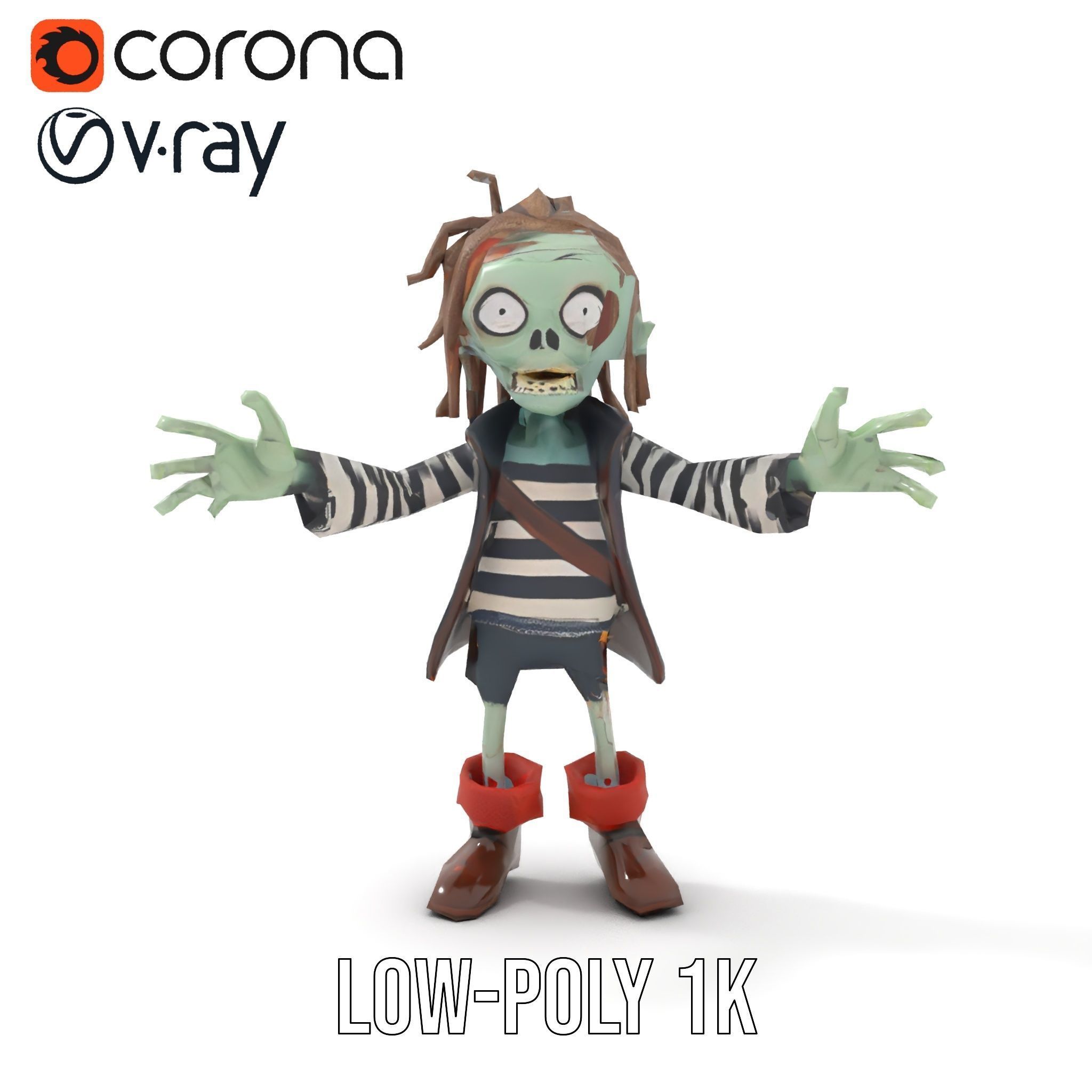 Zombie Pirate Character Model  Rigged and Animated Low-poly 3D model_27
