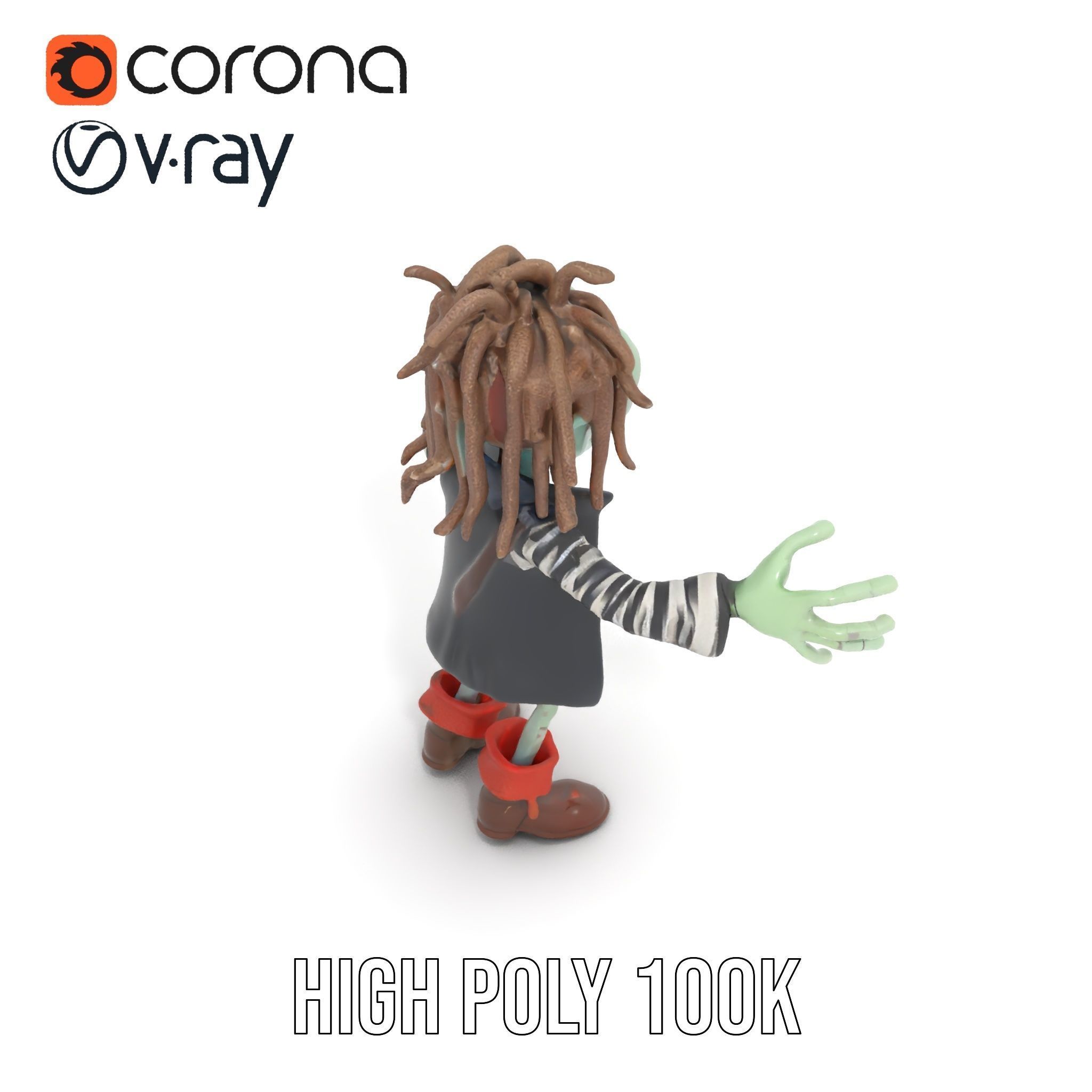 Zombie Pirate Character Model  Rigged and Animated Low-poly 3D model_19