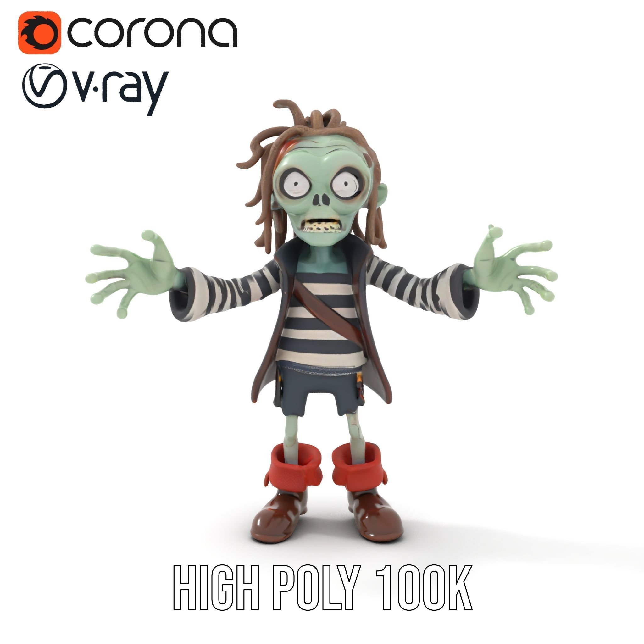 Zombie Pirate Character Model  Rigged and Animated Low-poly 3D model_14