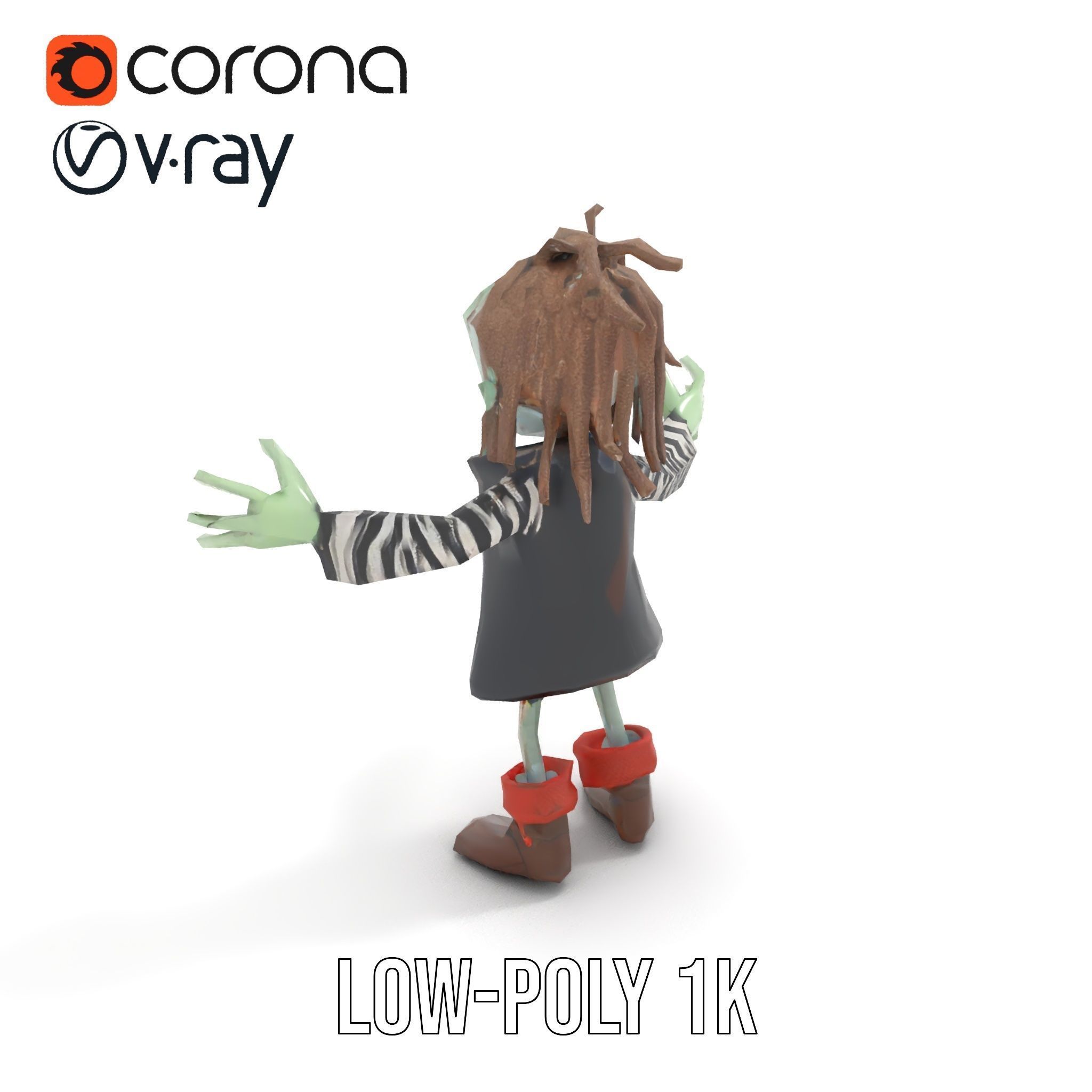 Zombie Pirate Character Model  Rigged and Animated Low-poly 3D model_11