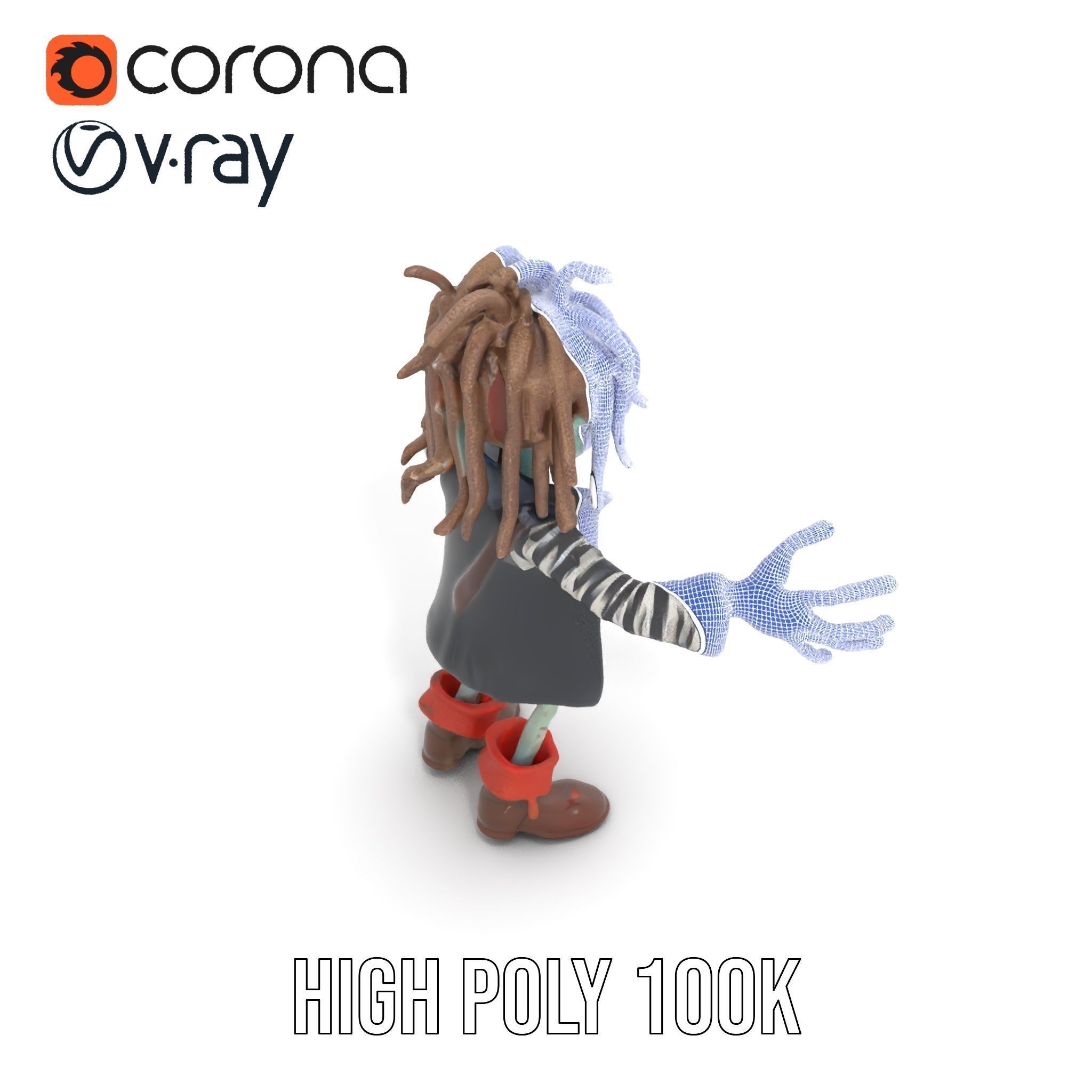 Zombie Pirate Character Model  Rigged and Animated Low-poly 3D model_28