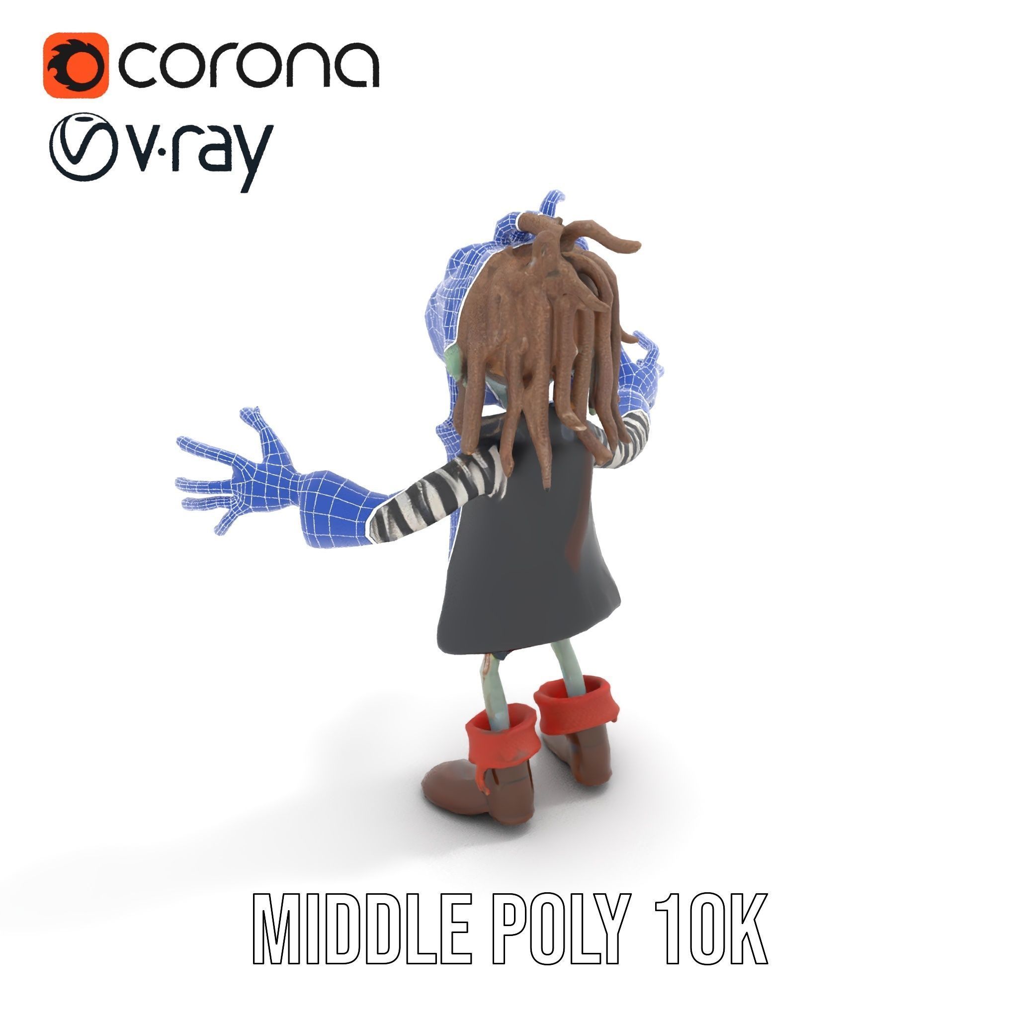 Zombie Pirate Character Model  Rigged and Animated Low-poly 3D model_34