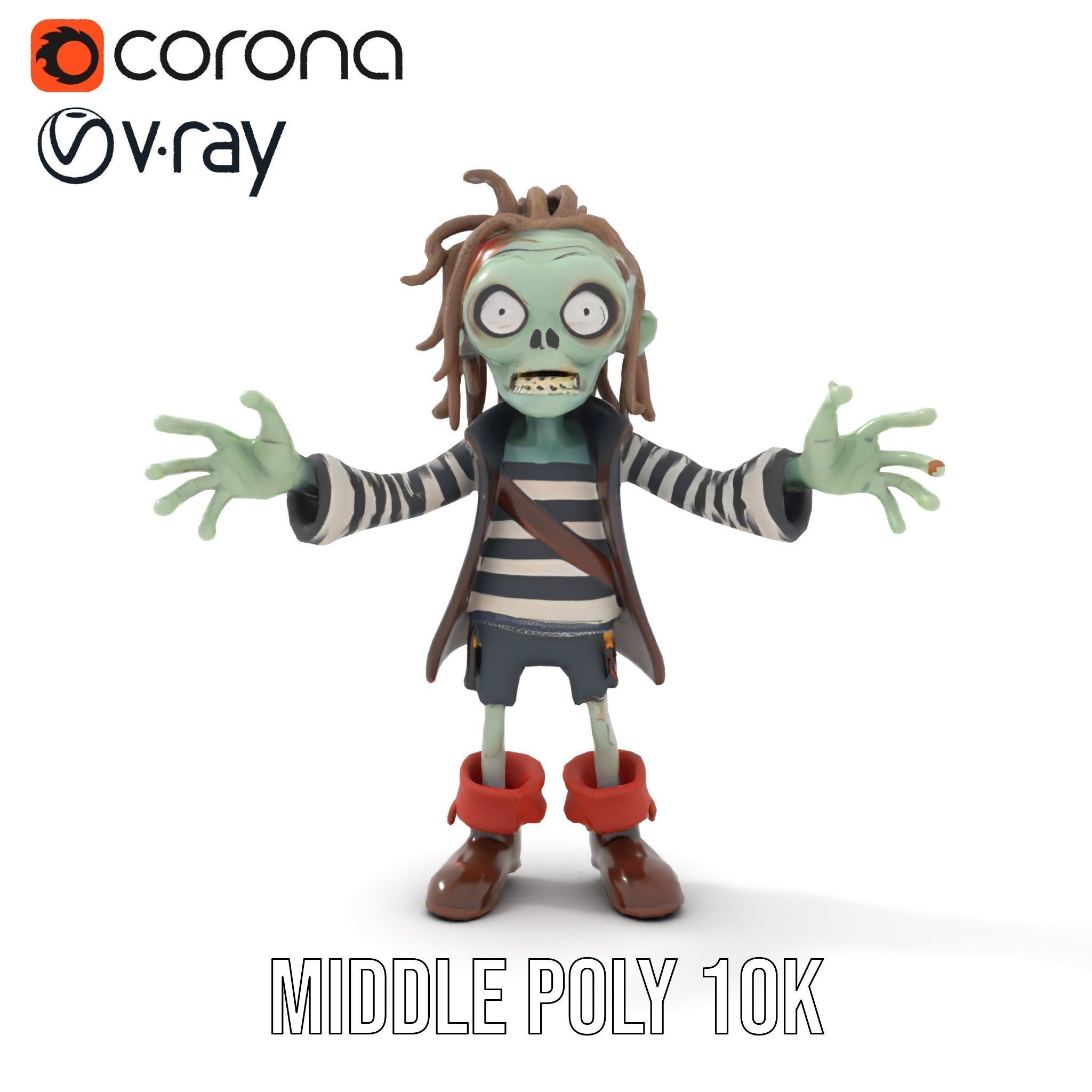 Zombie Pirate Character Model  Rigged and Animated Low-poly 3D model_29