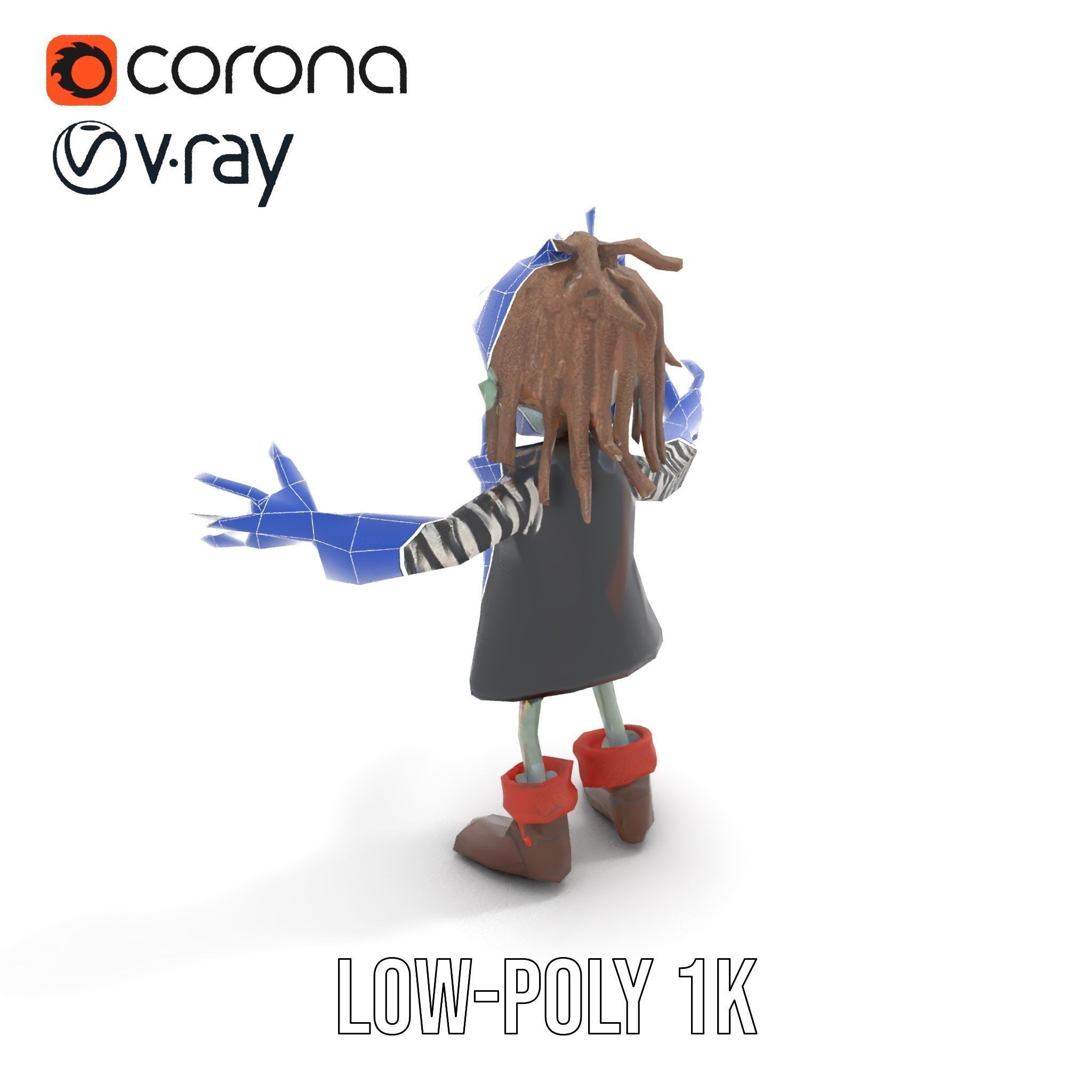 Zombie Pirate Character Model  Rigged and Animated Low-poly 3D model_24