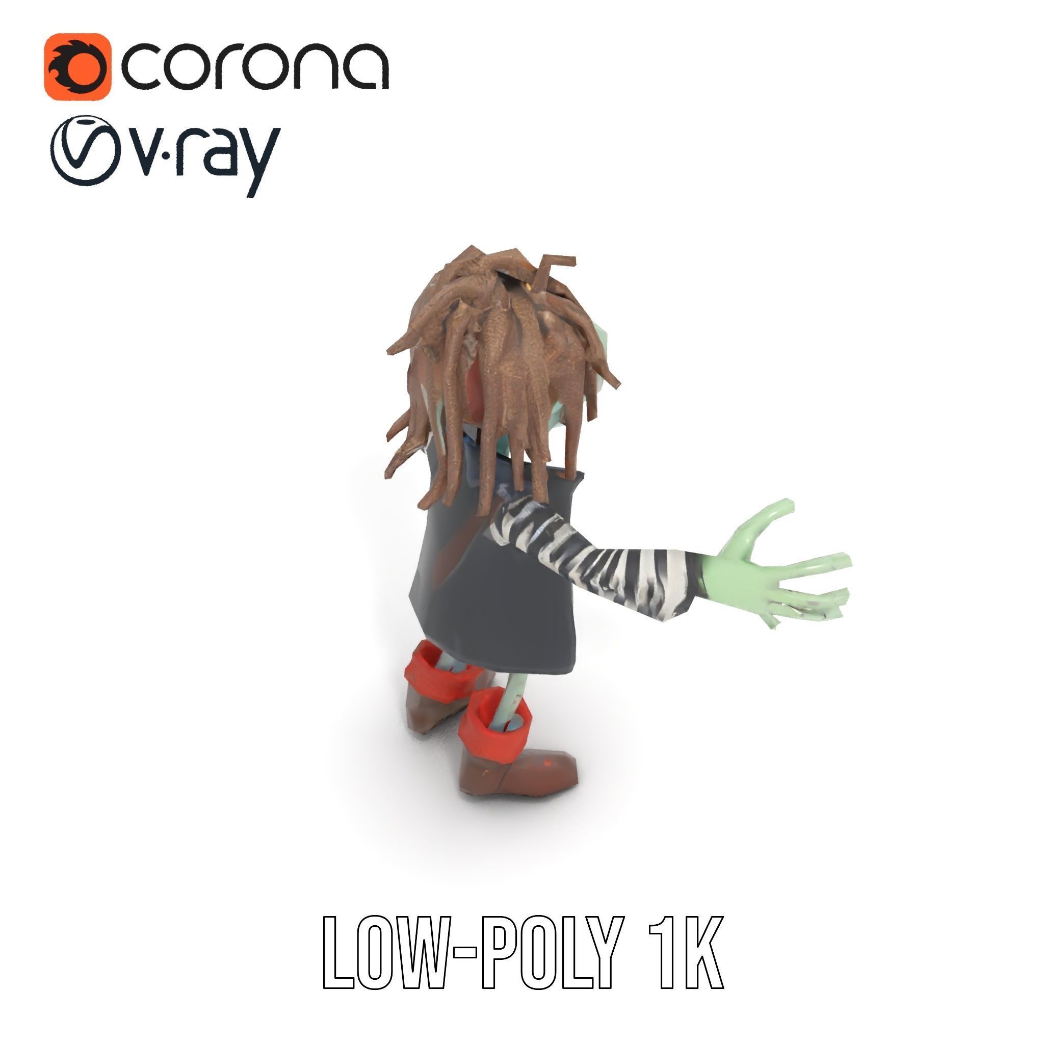 Zombie Pirate Character Model  Rigged and Animated Low-poly 3D model_16