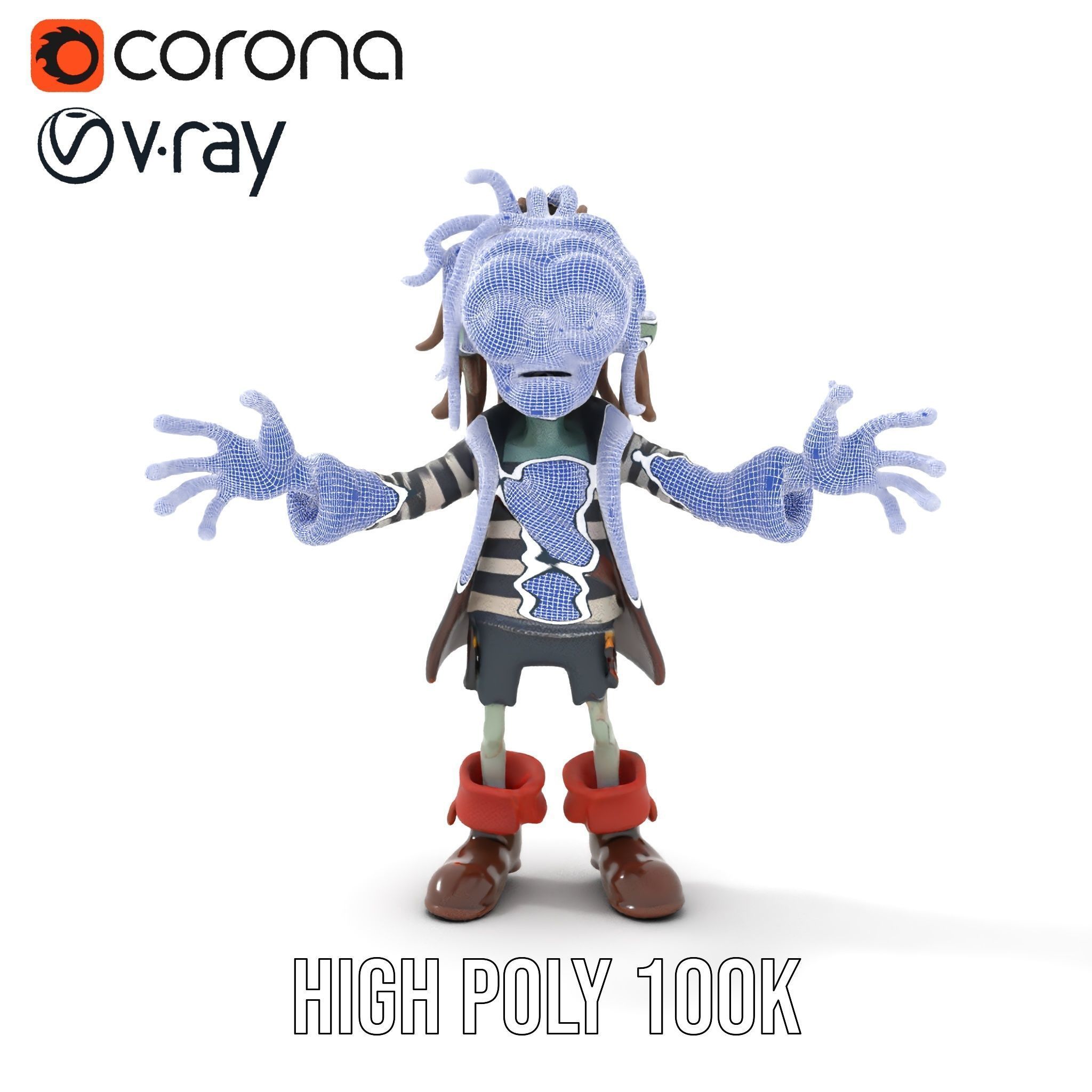 Zombie Pirate Character Model  Rigged and Animated Low-poly 3D model_36