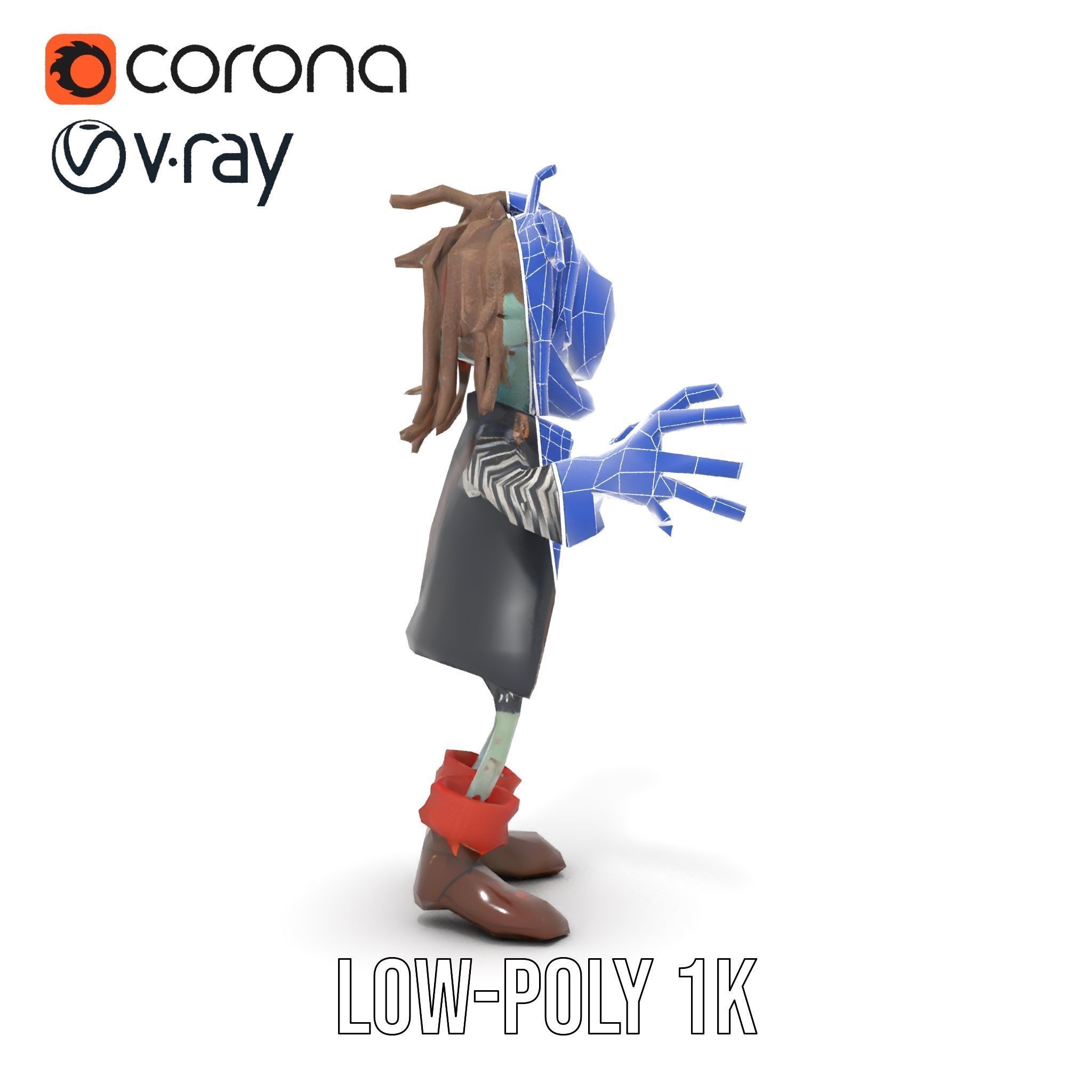 Zombie Pirate Character Model  Rigged and Animated Low-poly 3D model_21