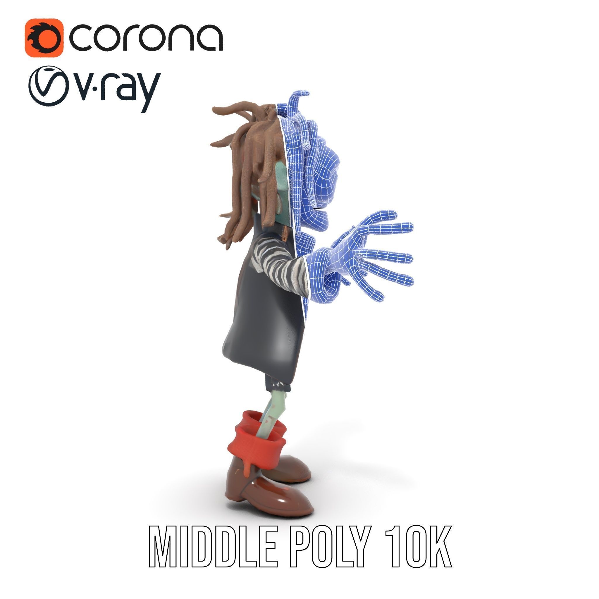 Zombie Pirate Character Model  Rigged and Animated Low-poly 3D model_23