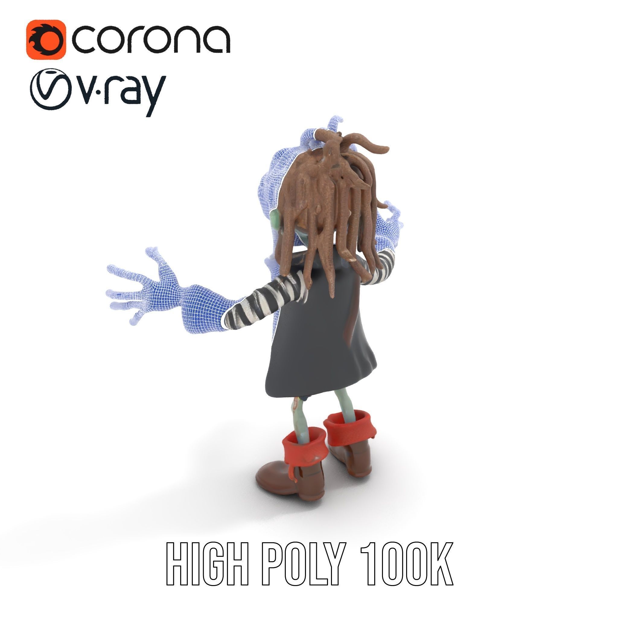 Zombie Pirate Character Model  Rigged and Animated Low-poly 3D model_25