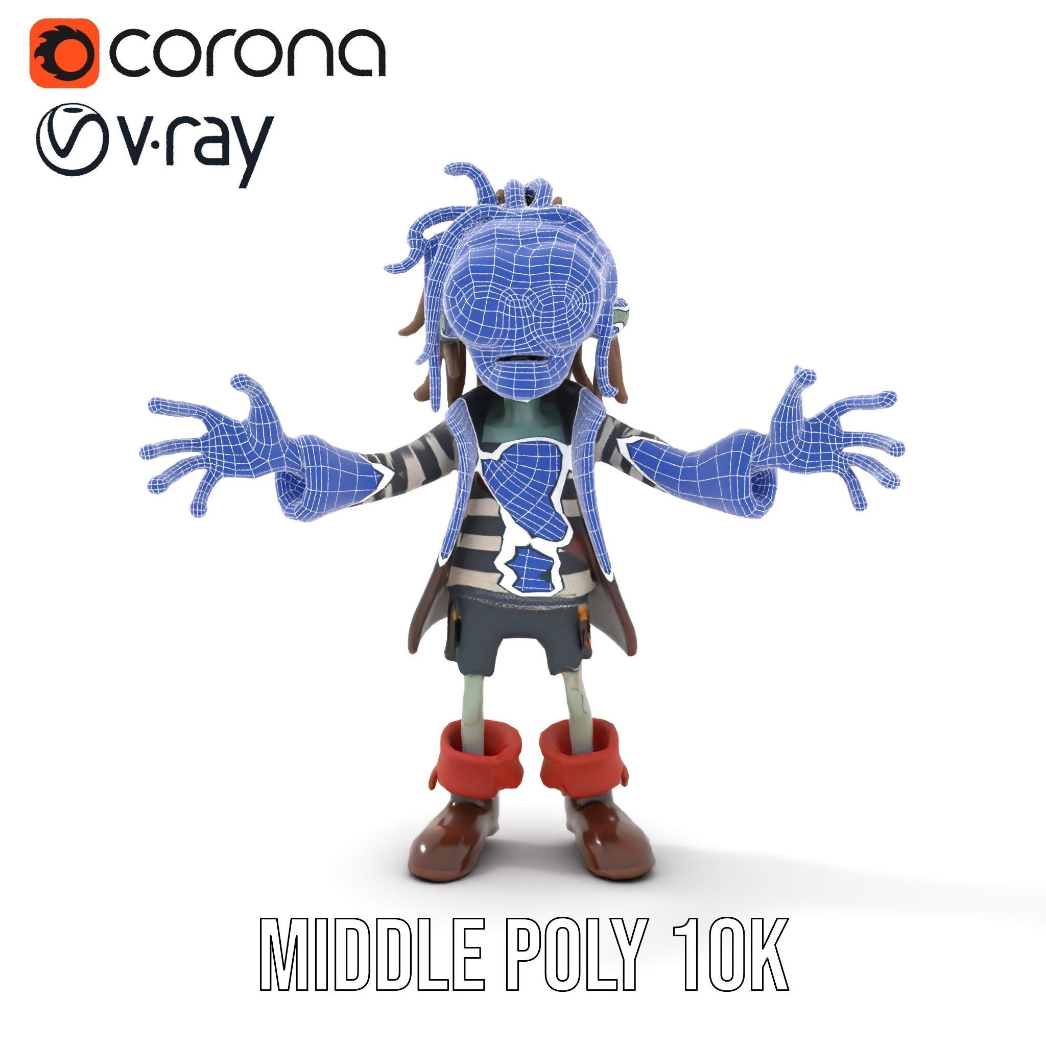 Zombie Pirate Character Model  Rigged and Animated Low-poly 3D model_26