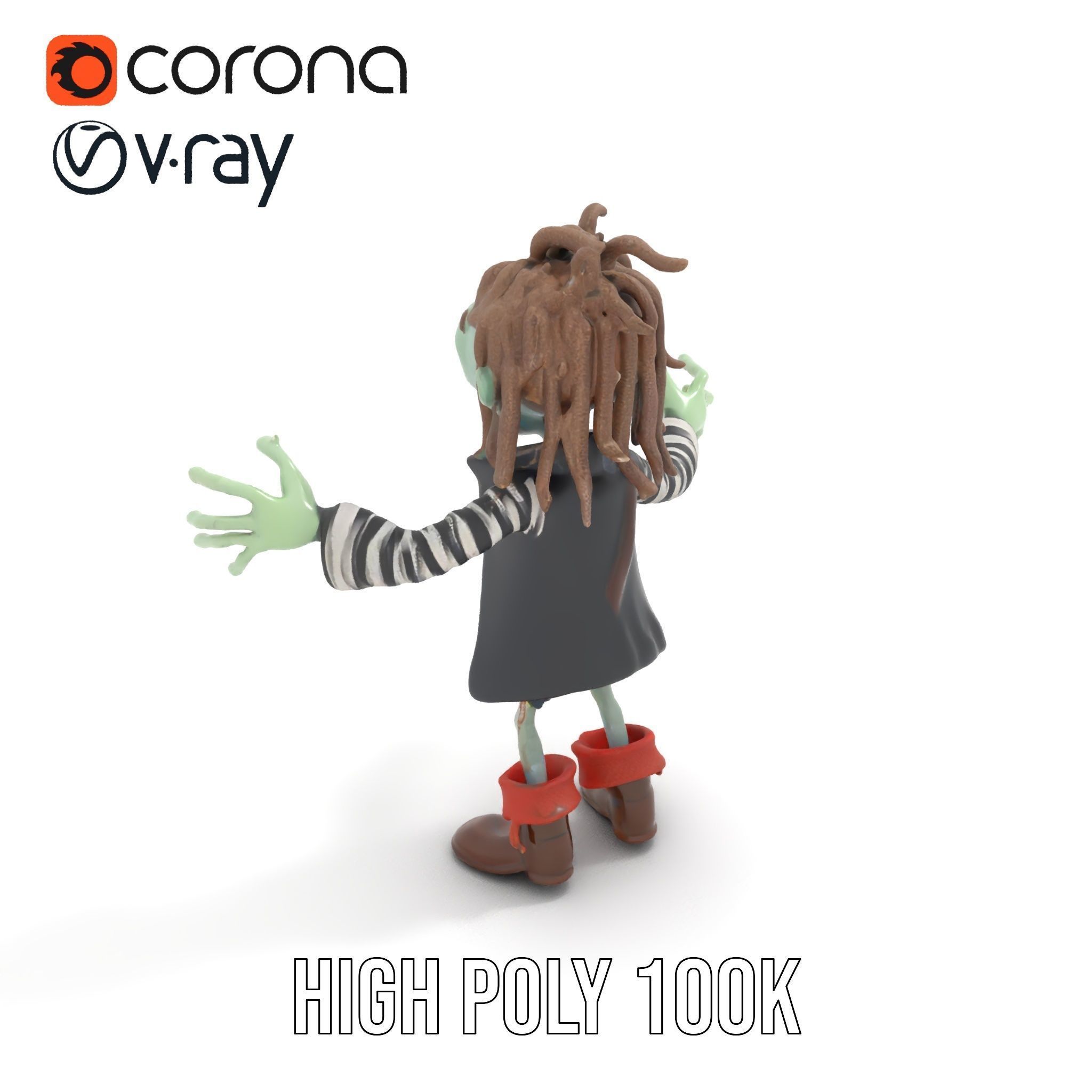 Zombie Pirate Character Model  Rigged and Animated Low-poly 3D model_22