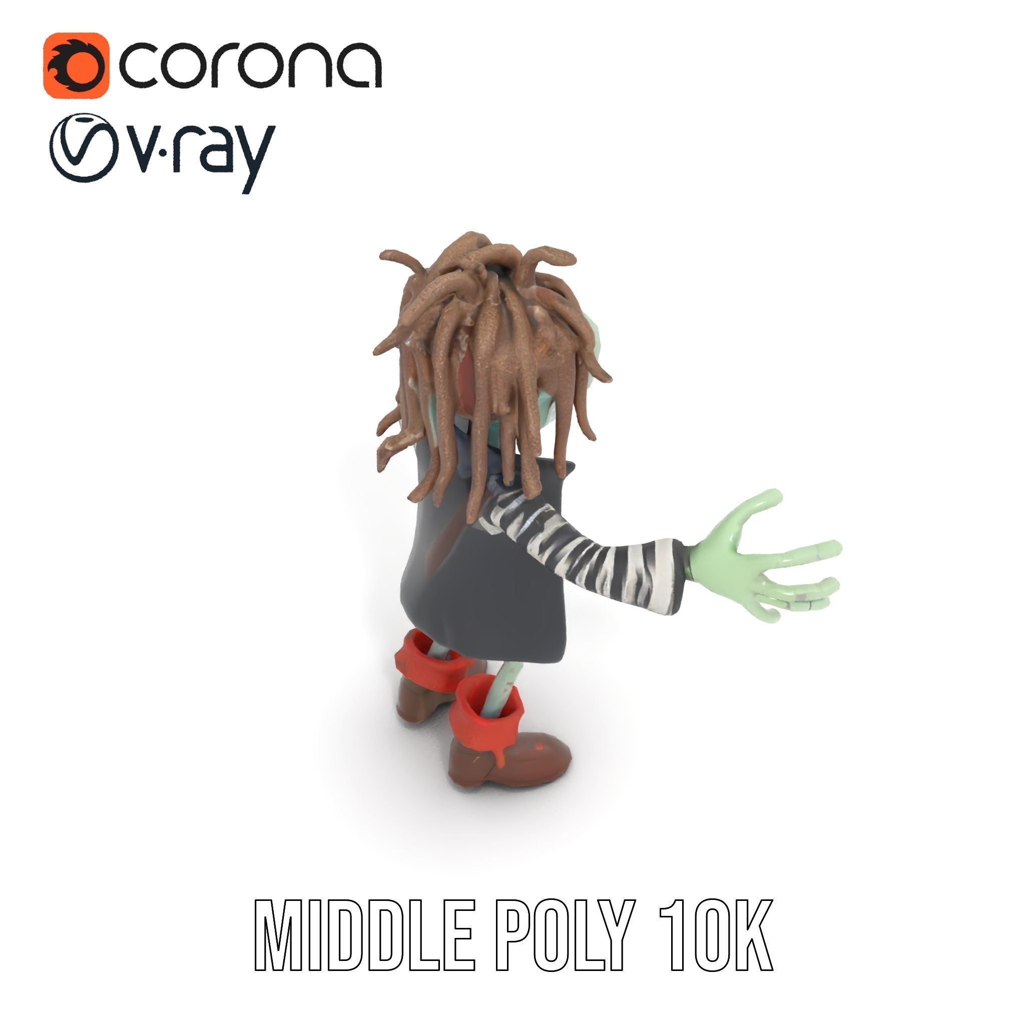 Zombie Pirate Character Model  Rigged and Animated Low-poly 3D model_12