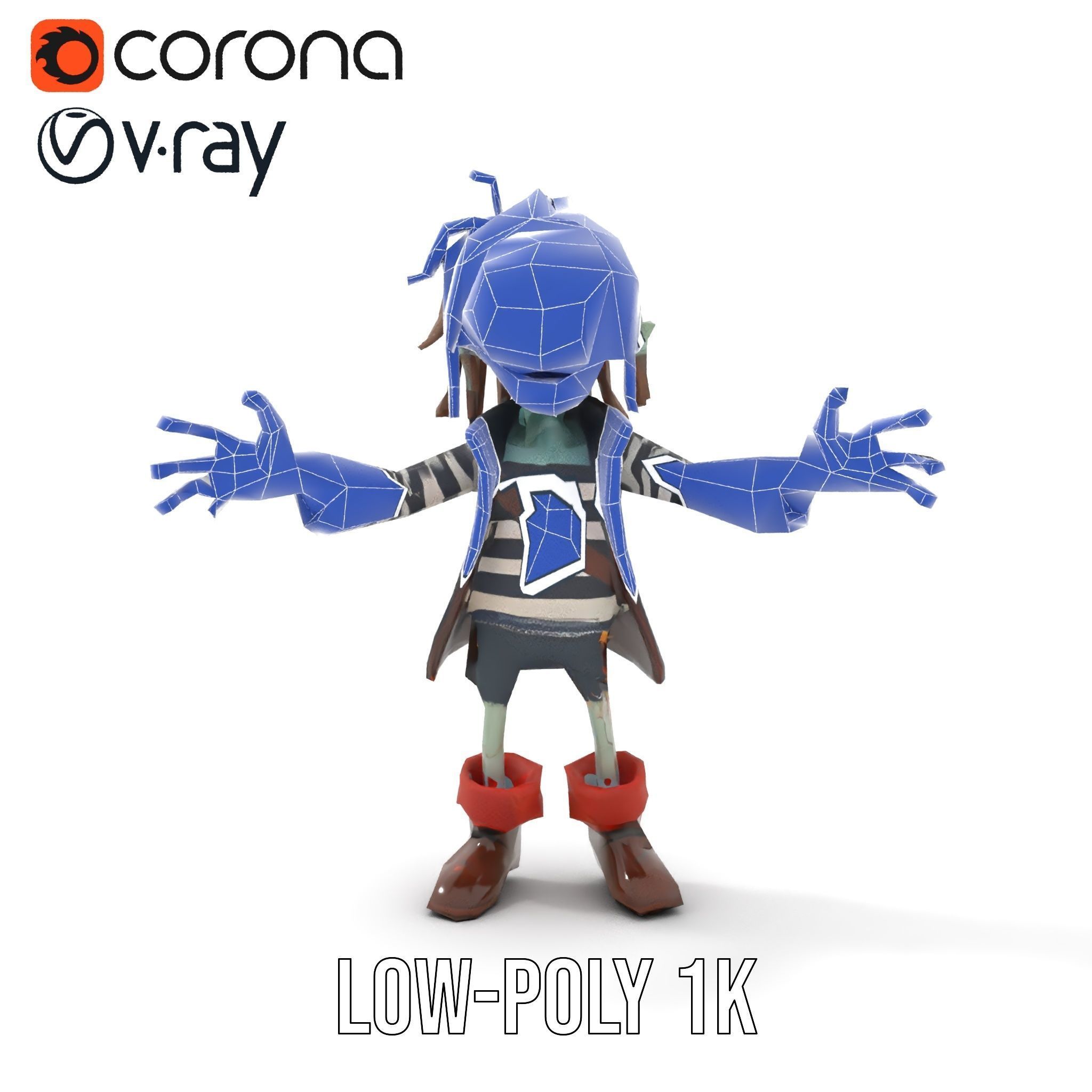 Zombie Pirate Character Model  Rigged and Animated Low-poly 3D model_13