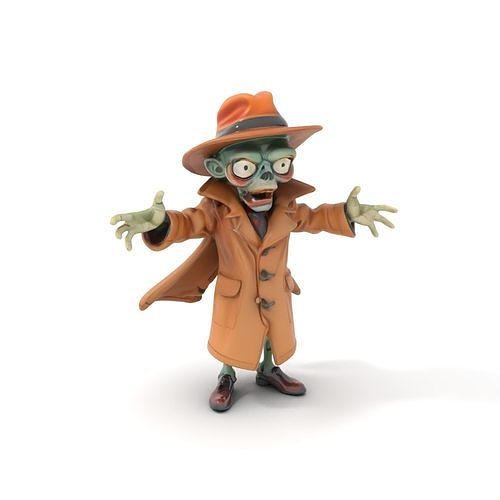 Zombie Detective Character Model  Rigged and Animated Low-poly 3D model