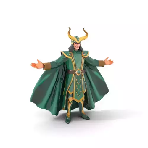 Fantasy Sorcerer in Green Cape with Golden Horns Rigged and A... Low-poly 3D model
