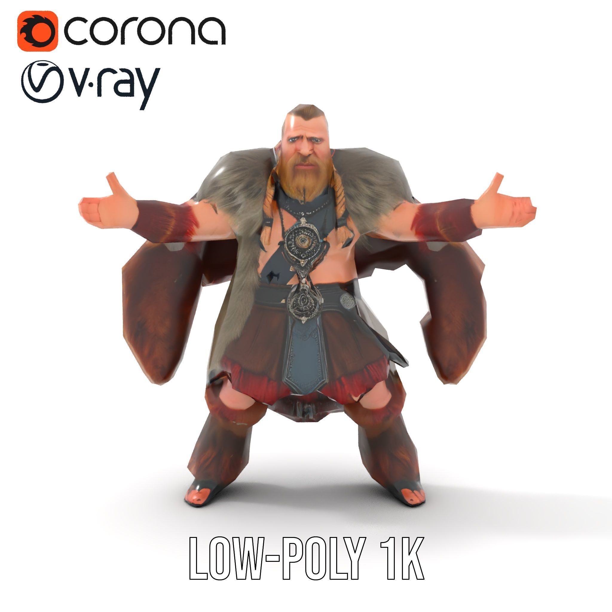 Viking Warrior Character Model Rigged and Animated Low-poly 3D model_20