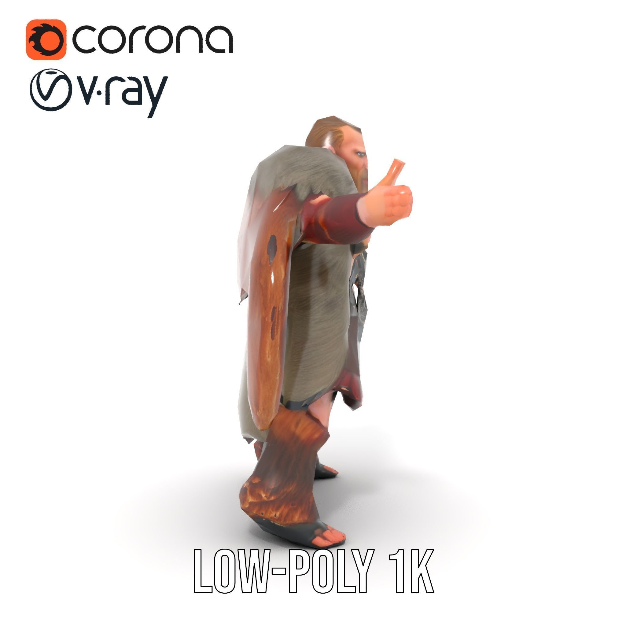 Viking Warrior Character Model Rigged and Animated Low-poly 3D model_9
