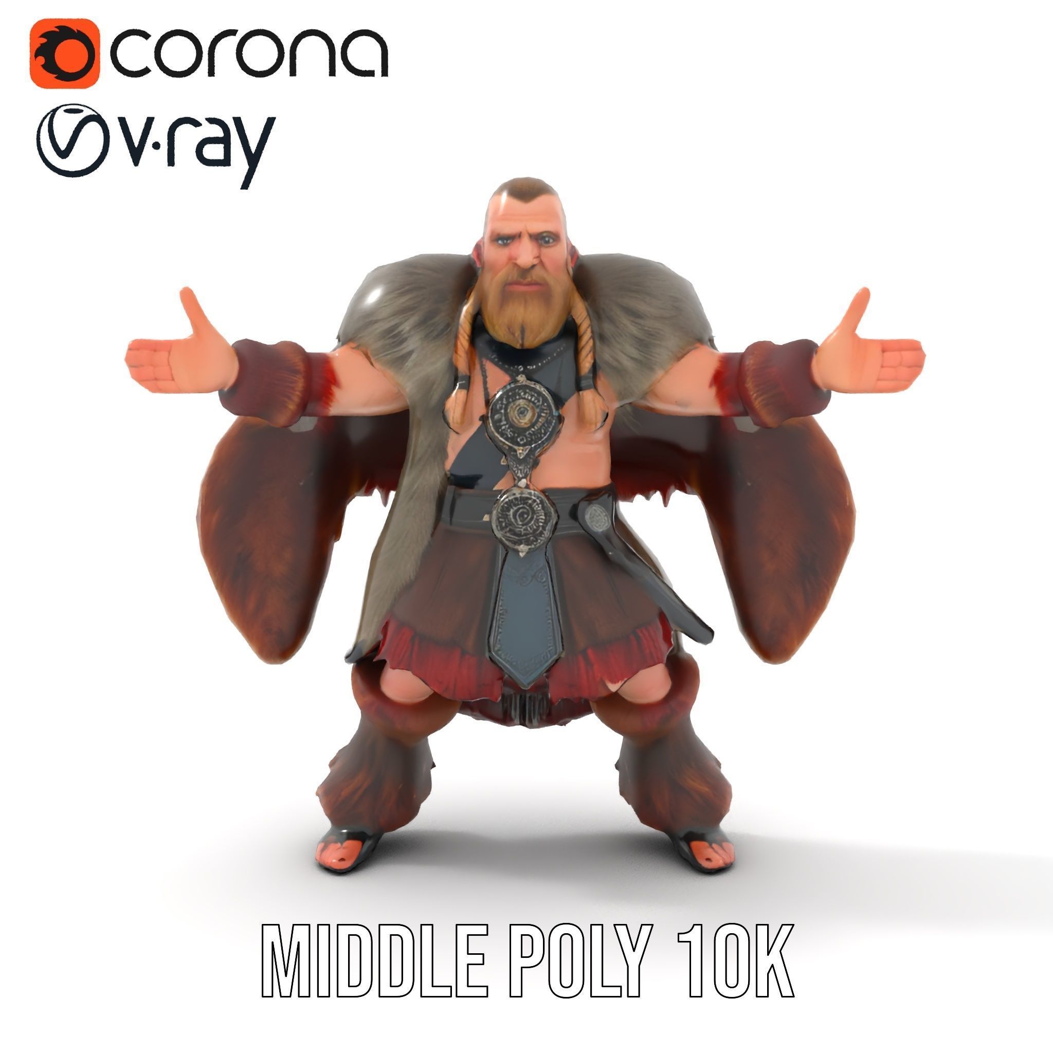 Viking Warrior Character Model Rigged and Animated Low-poly 3D model_13
