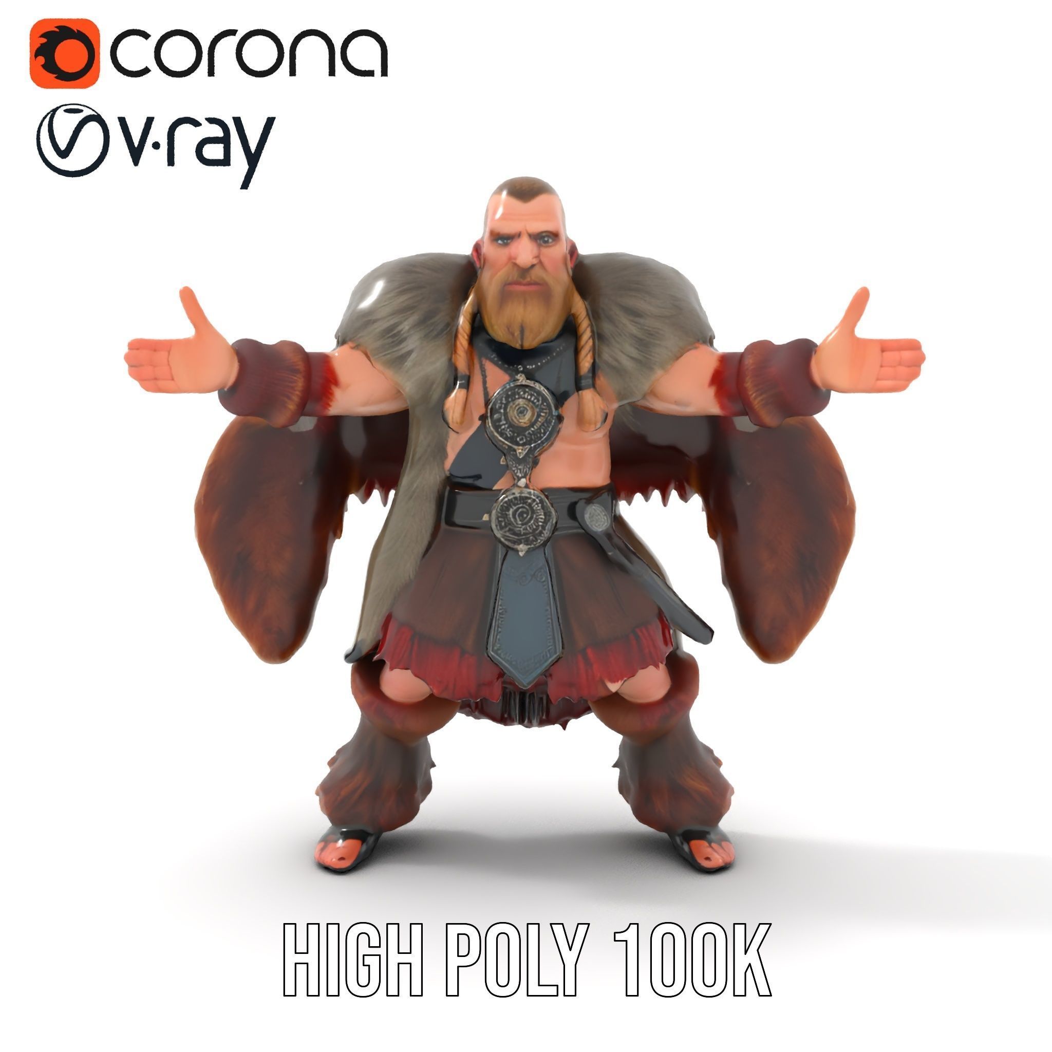 Viking Warrior Character Model Rigged and Animated Low-poly 3D model_21