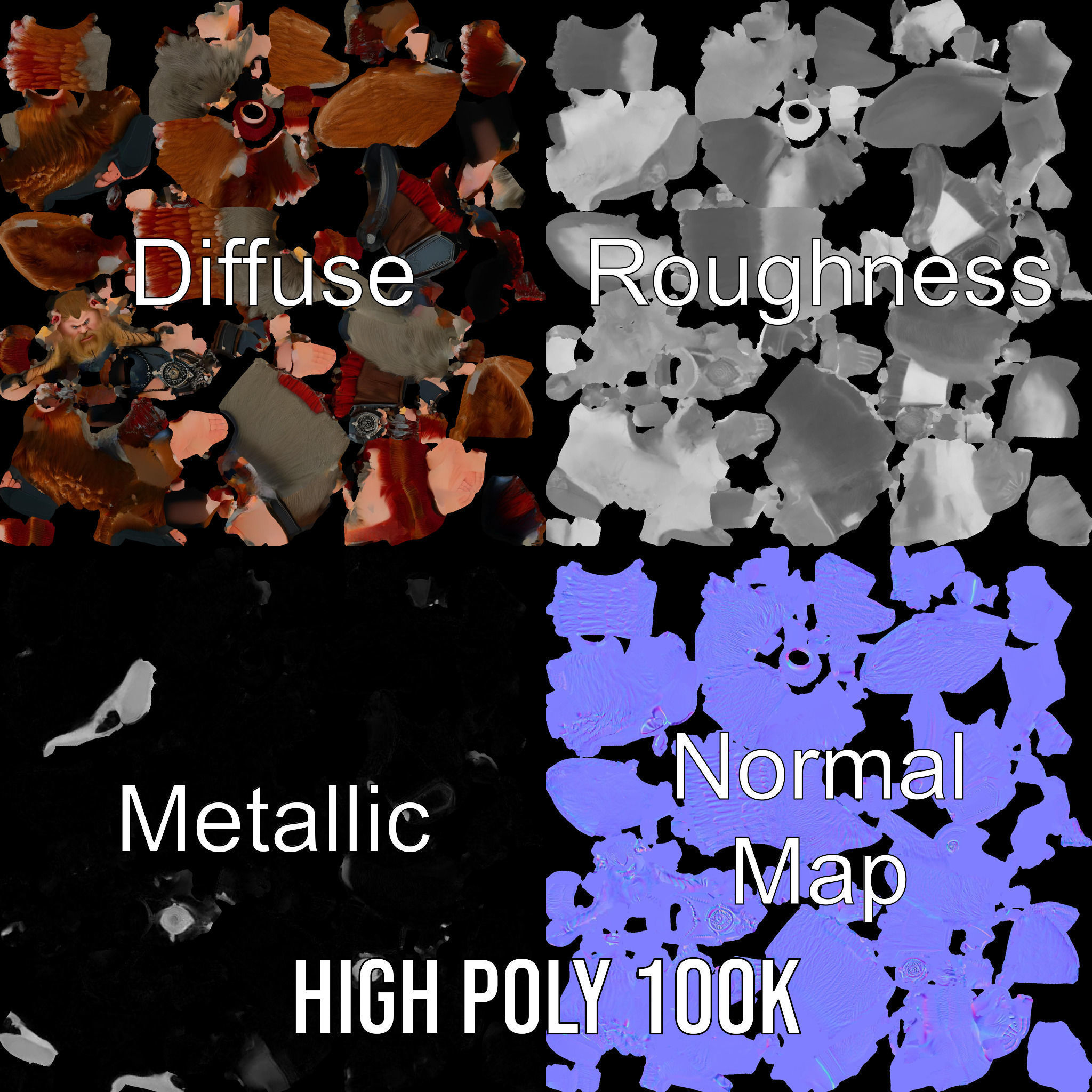 Viking Warrior Character Model Rigged and Animated Low-poly 3D model_4