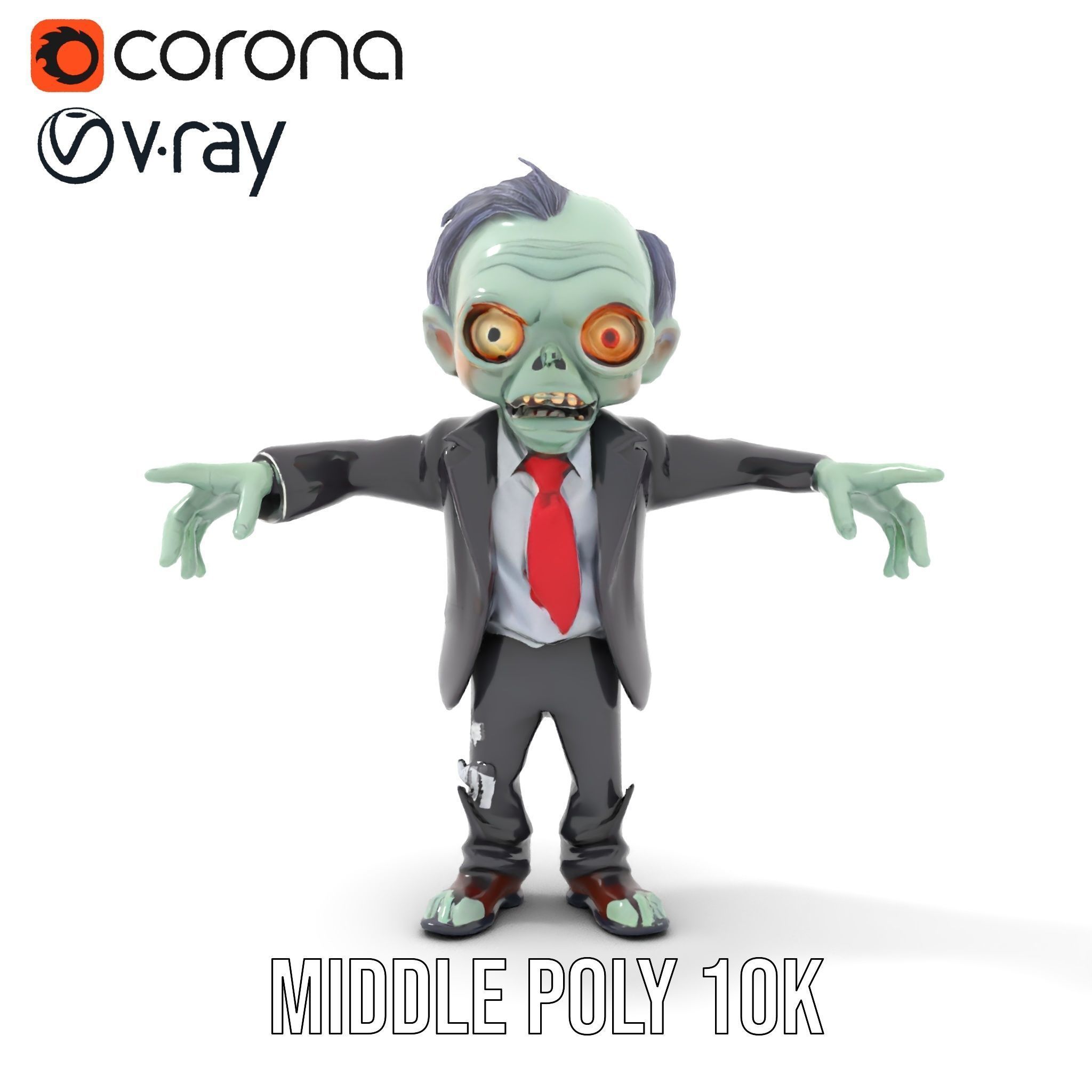 Zombie Businessman Rigged and Animated D Character Model Low-poly 3D model_17