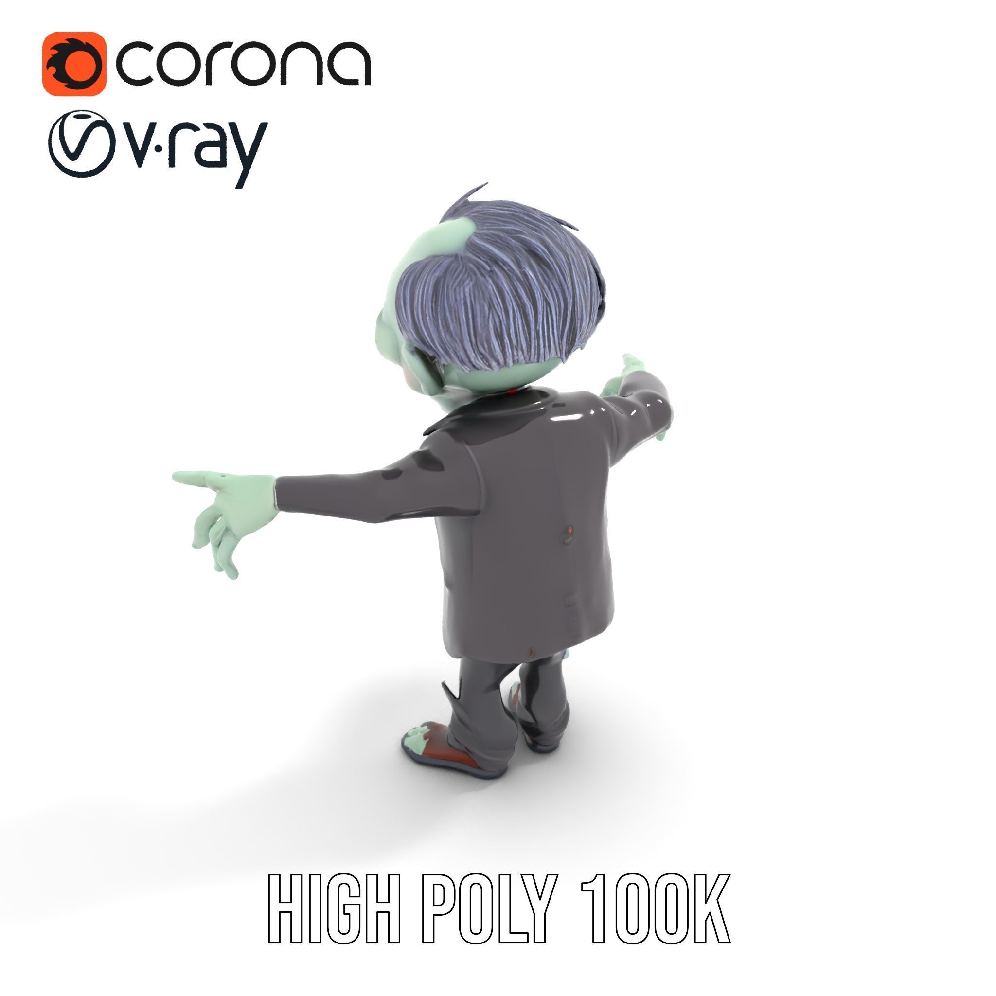 Zombie Businessman Rigged and Animated D Character Model Low-poly 3D model_9