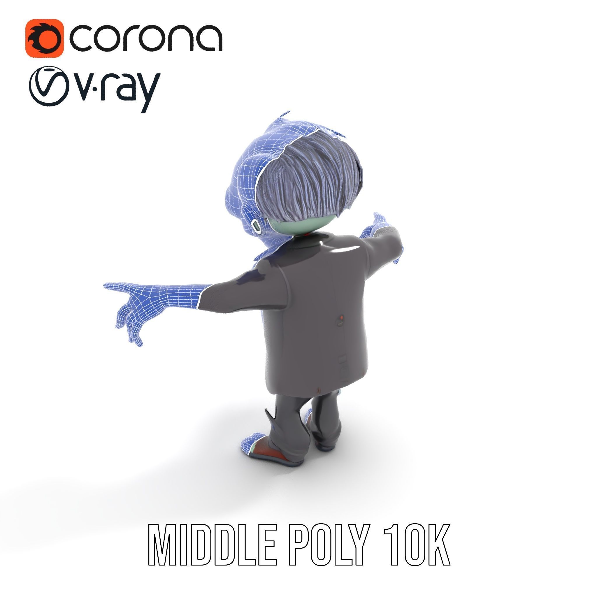 Zombie Businessman Rigged and Animated D Character Model Low-poly 3D model_30