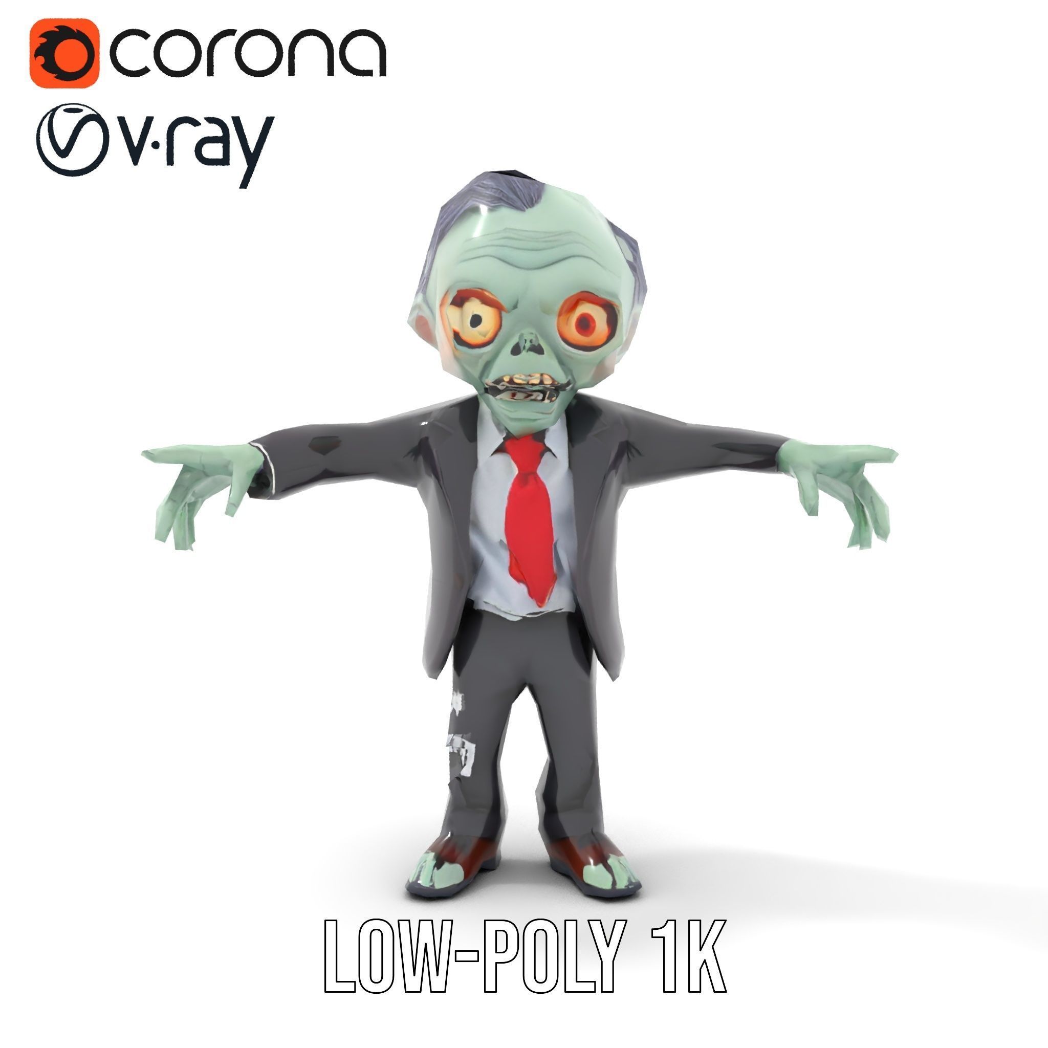 Zombie Businessman Rigged and Animated D Character Model Low-poly 3D model_18