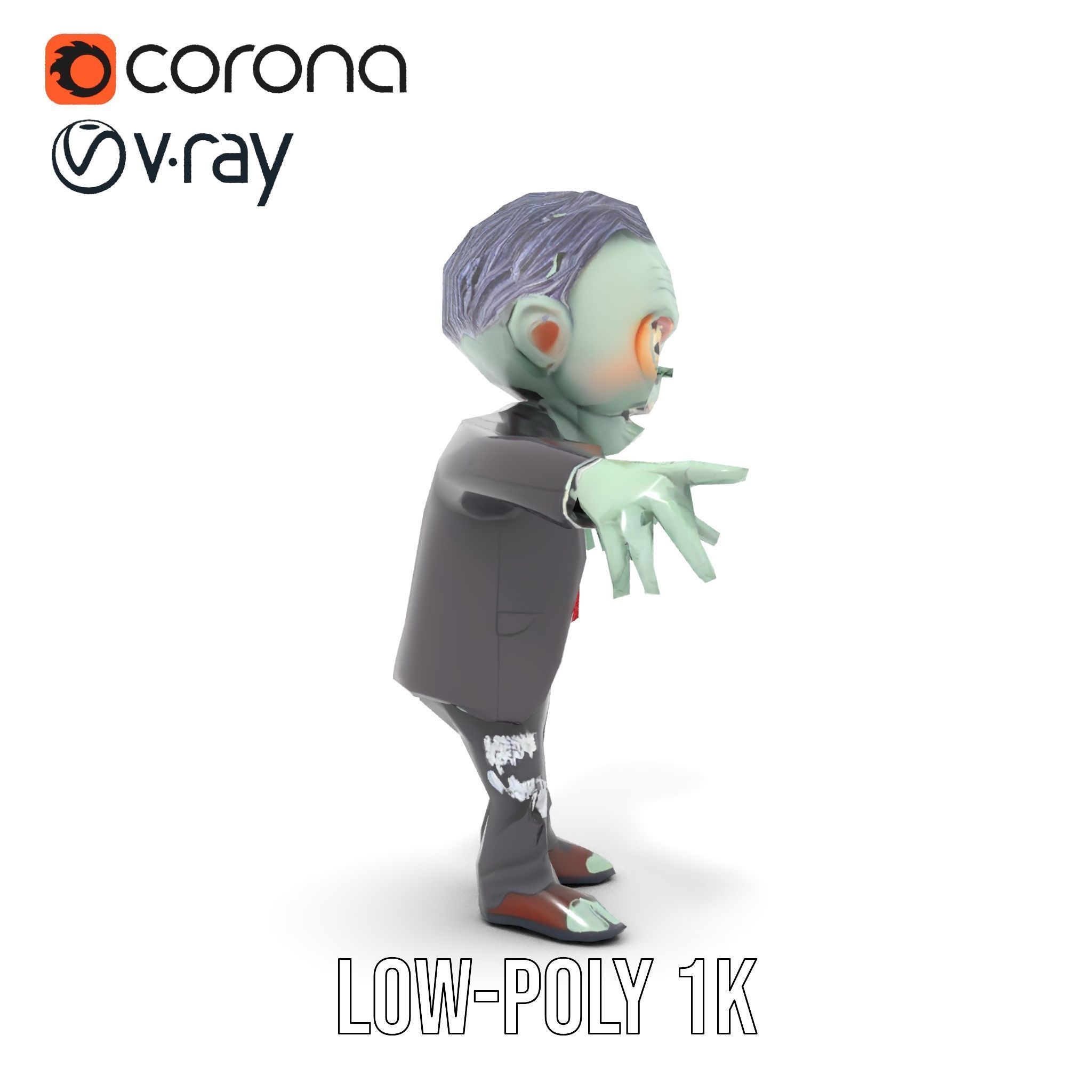 Zombie Businessman Rigged and Animated D Character Model Low-poly 3D model_28