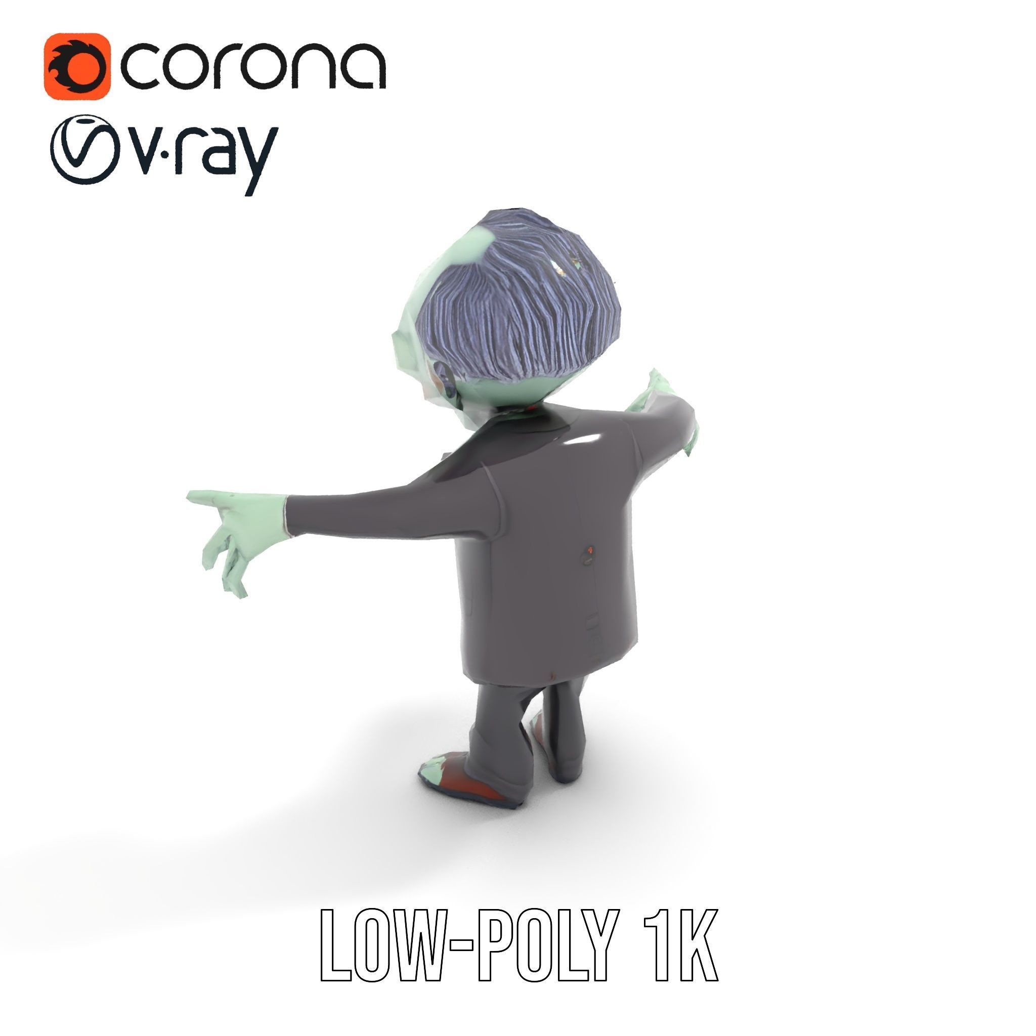 Zombie Businessman Rigged and Animated D Character Model Low-poly 3D model_12