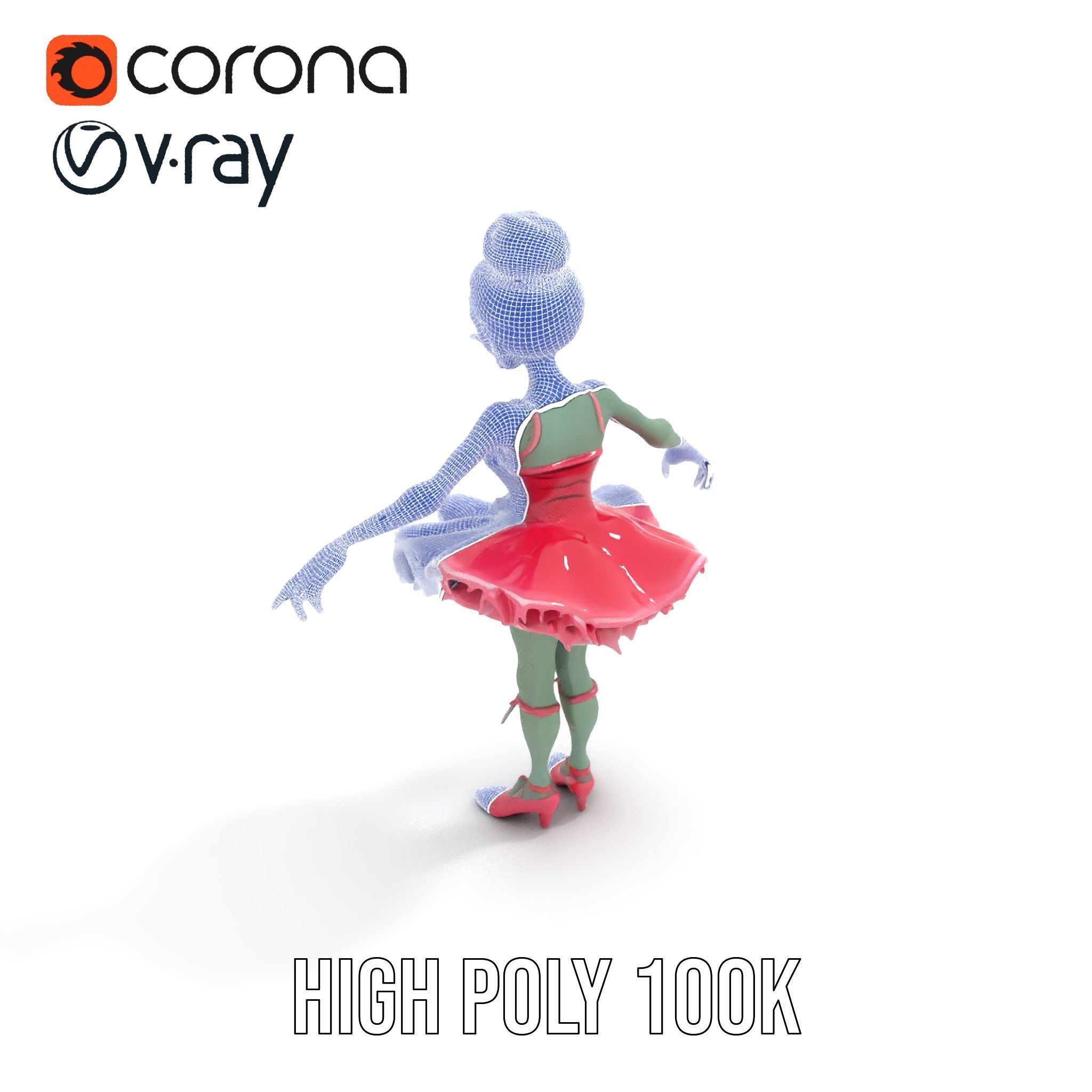 Zombie Ballerina Character Model  Rigged and Animated Low-poly 3D model_32