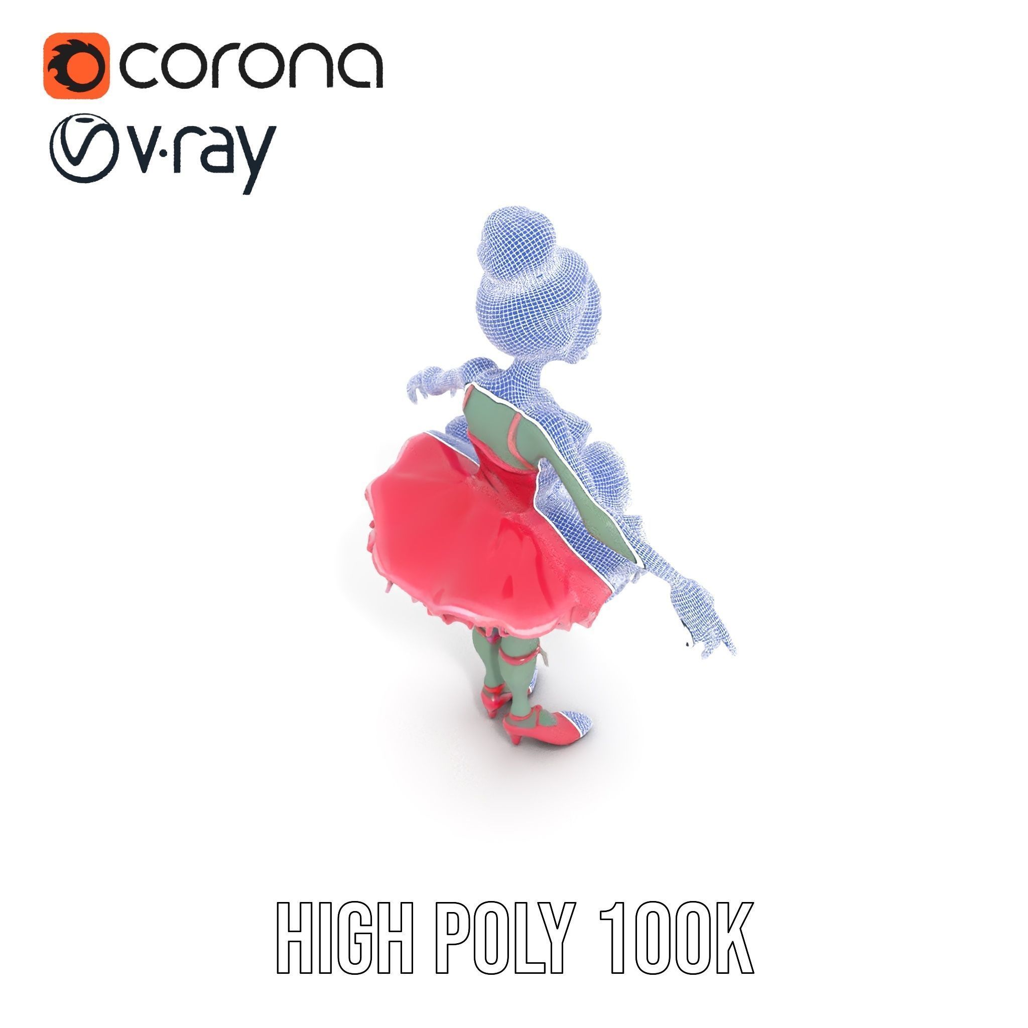 Zombie Ballerina Character Model  Rigged and Animated Low-poly 3D model_34