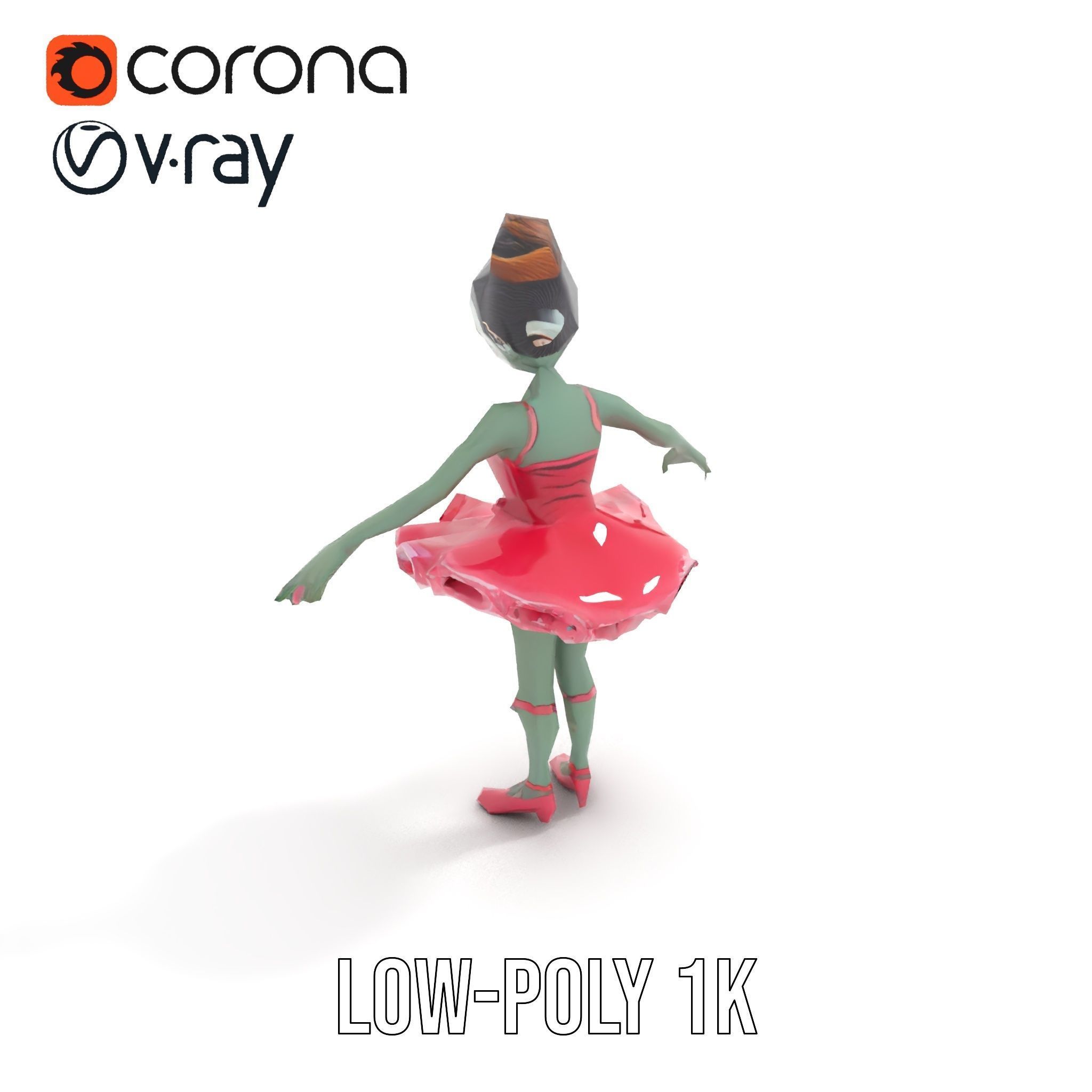 Zombie Ballerina Character Model  Rigged and Animated Low-poly 3D model_8