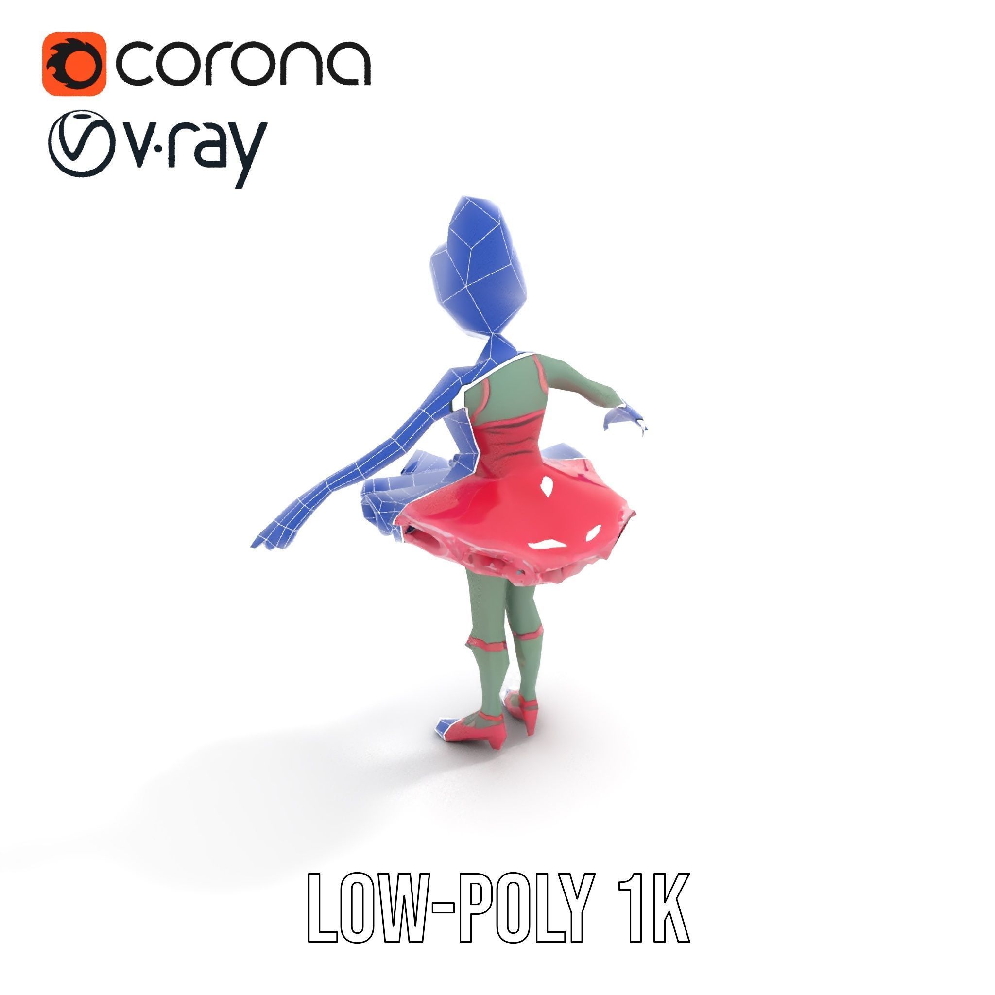 Zombie Ballerina Character Model  Rigged and Animated Low-poly 3D model_26