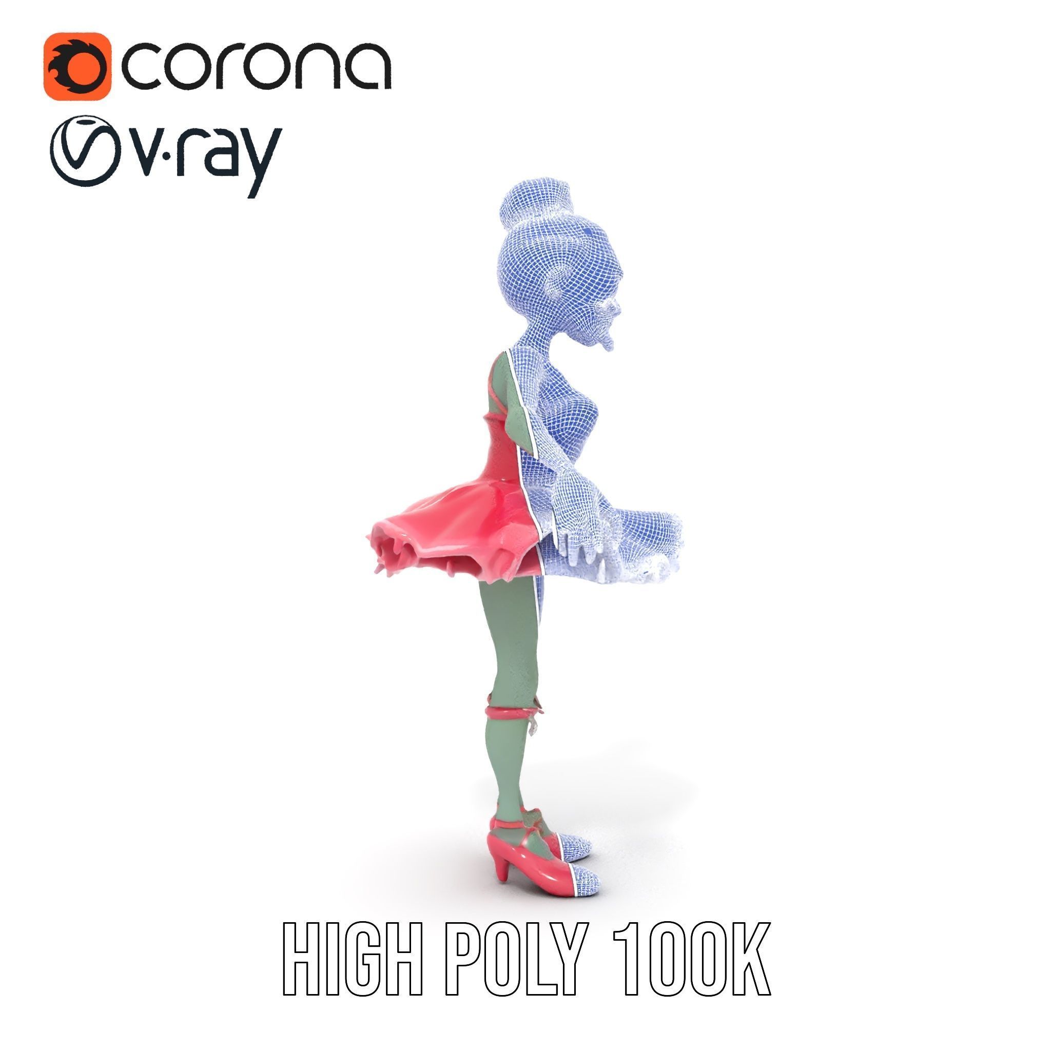 Zombie Ballerina Character Model  Rigged and Animated Low-poly 3D model_29