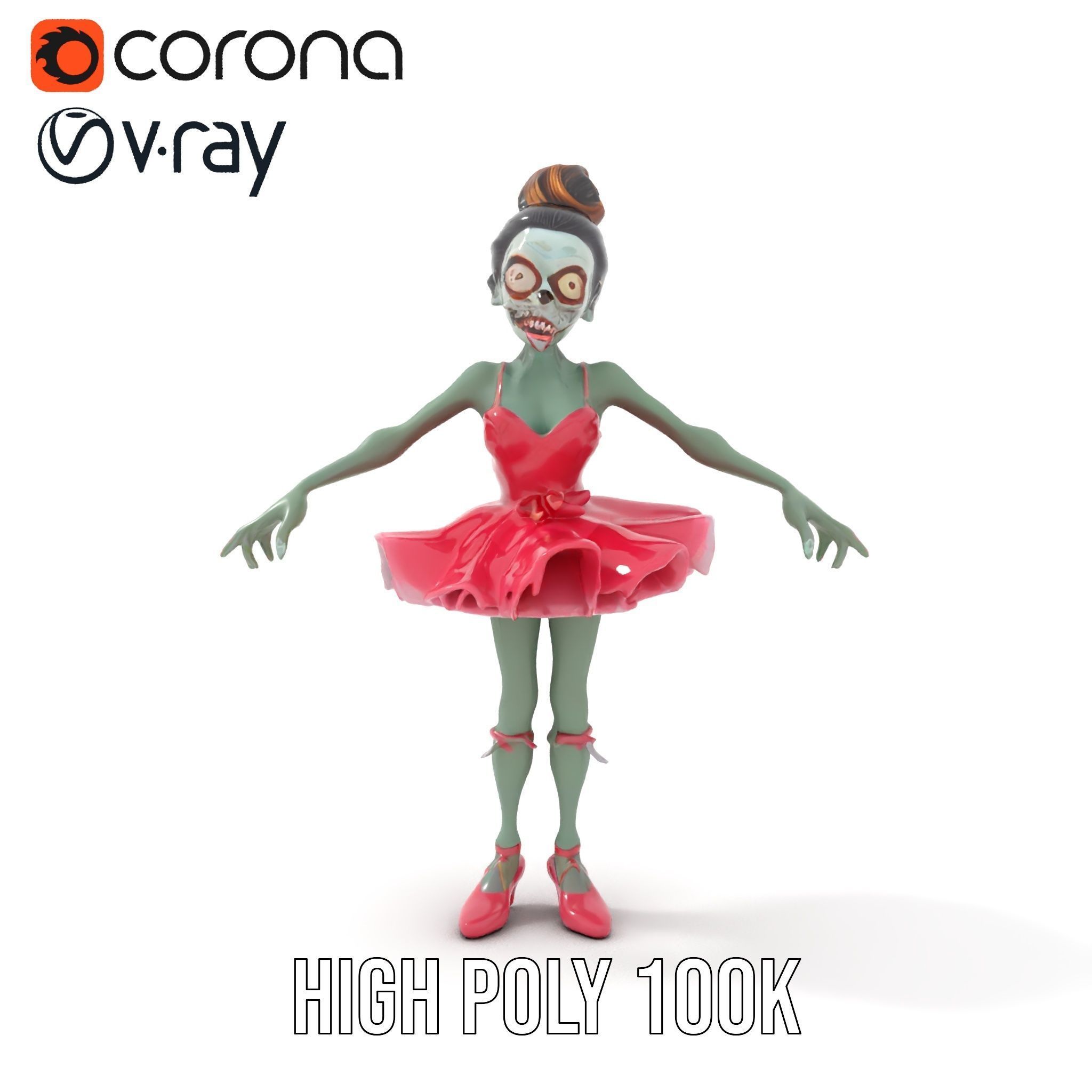 Zombie Ballerina Character Model  Rigged and Animated Low-poly 3D model_18