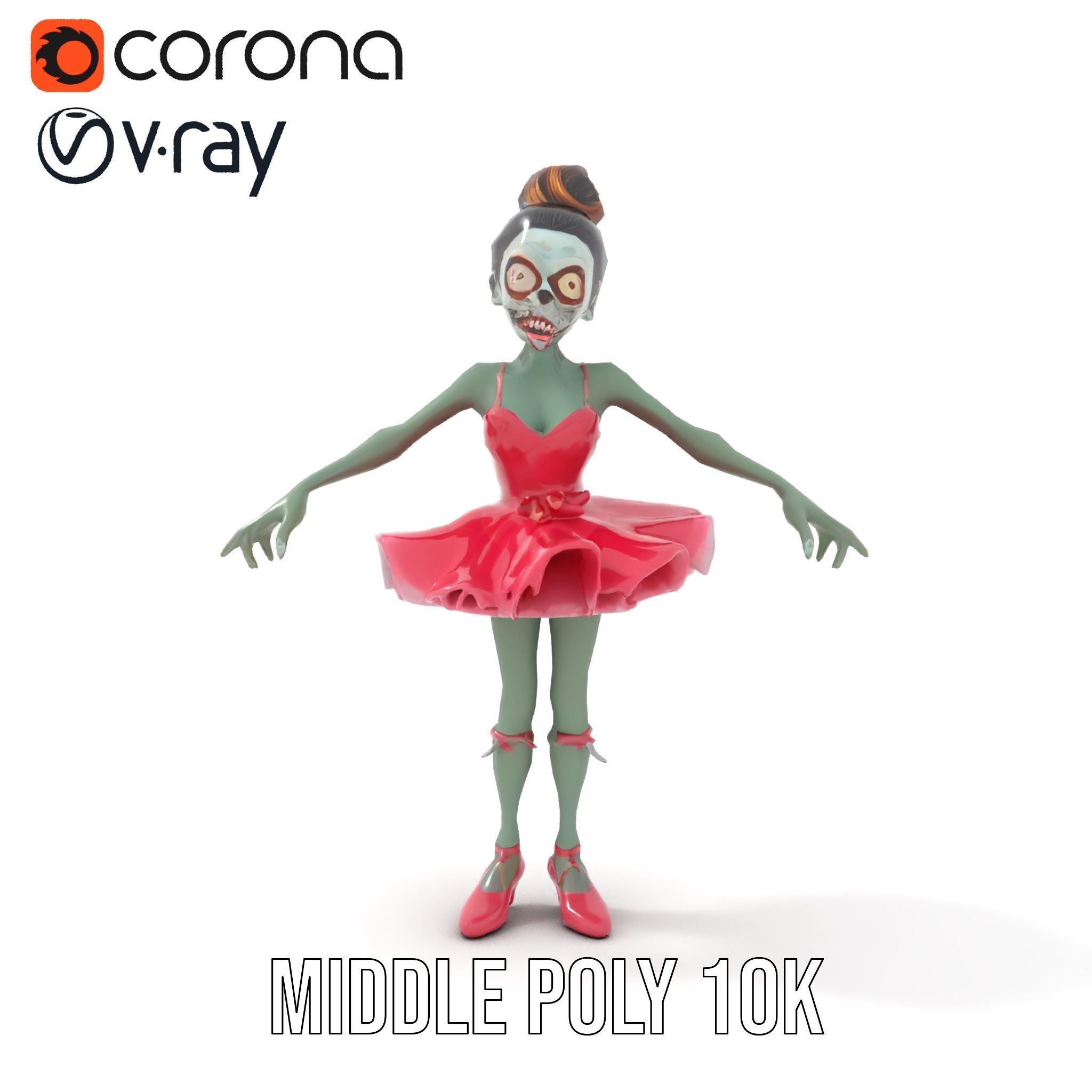 Zombie Ballerina Character Model  Rigged and Animated Low-poly 3D model_25